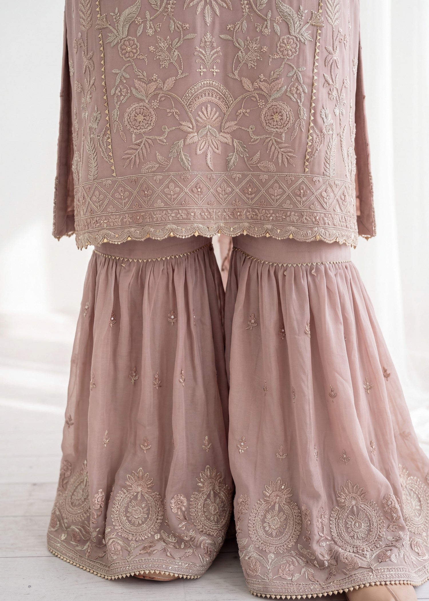 pk crinkle chiffon Gharara in Rose pink
