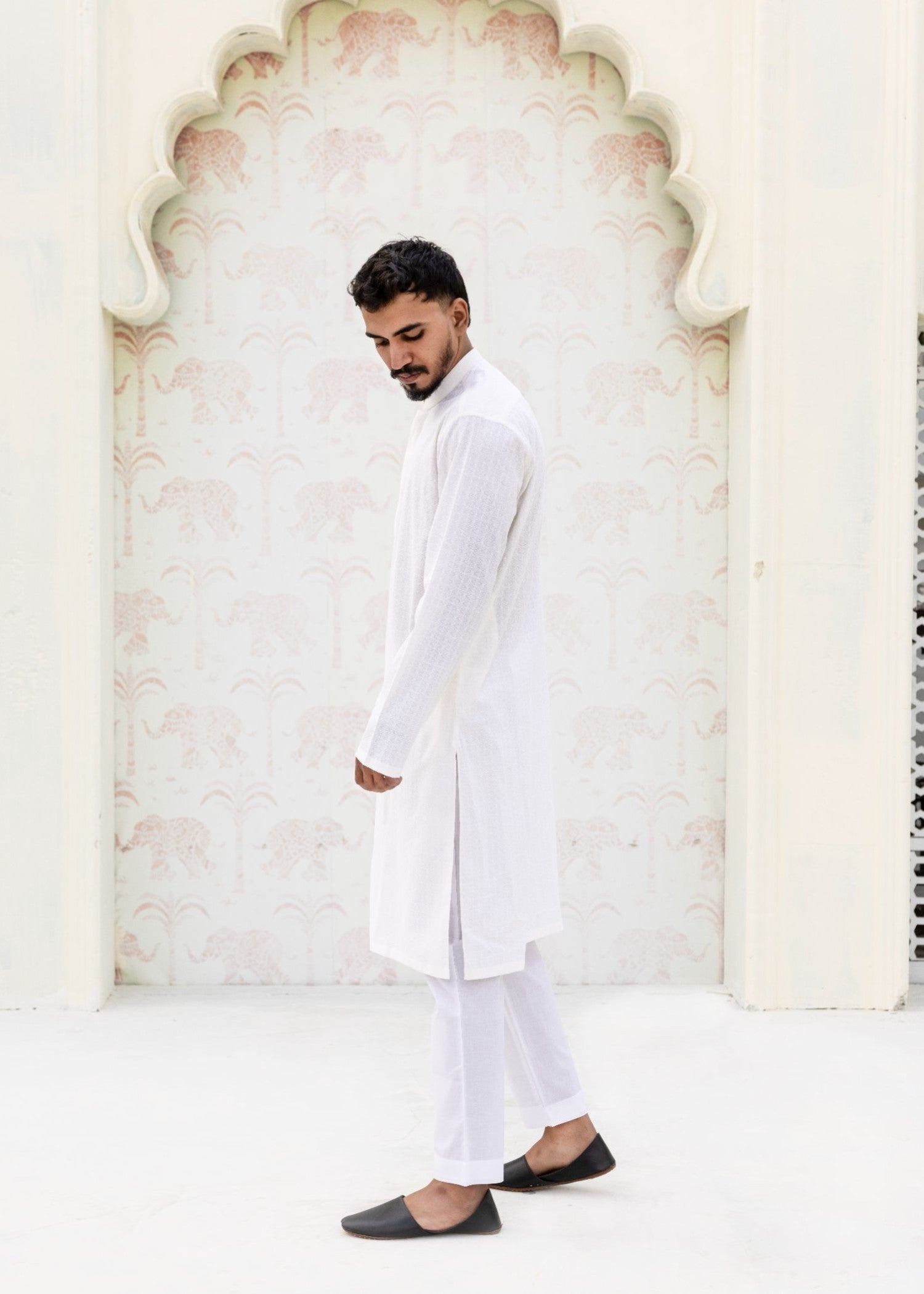 schiffli Kurta in White