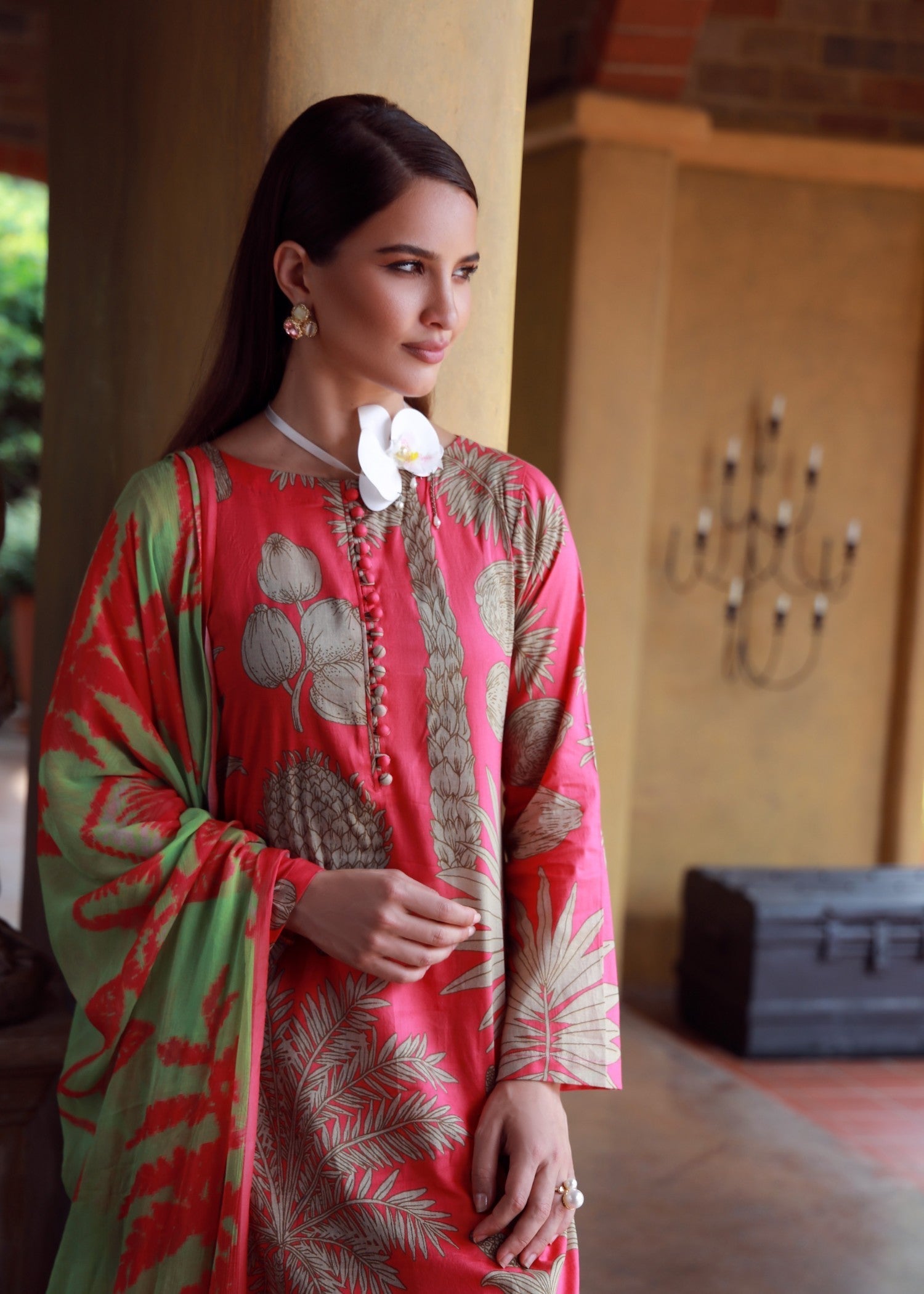 lawn Sharara in Coral pink