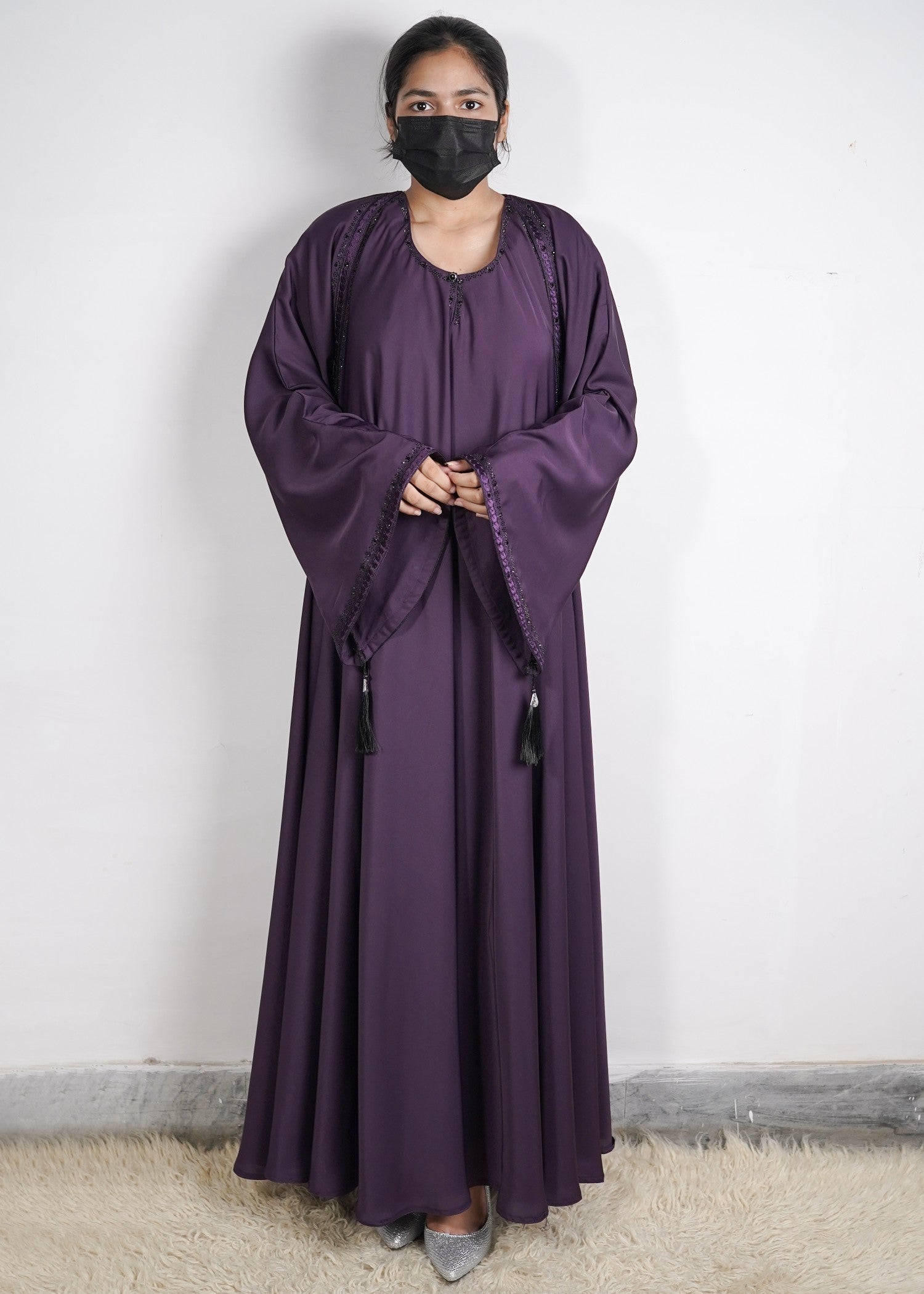 georgette silk Abaya in Plum