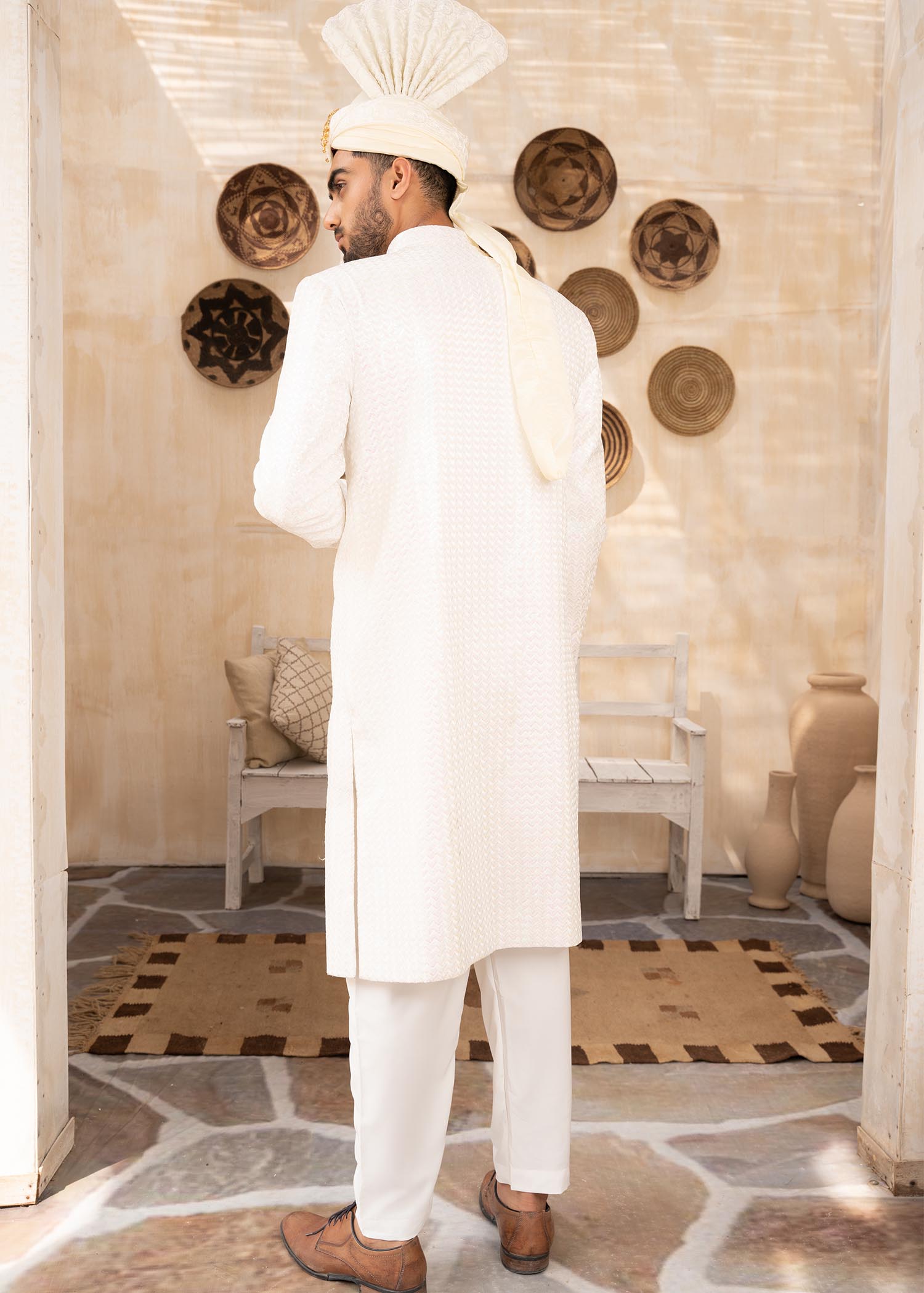 jamawar Sherwani in White