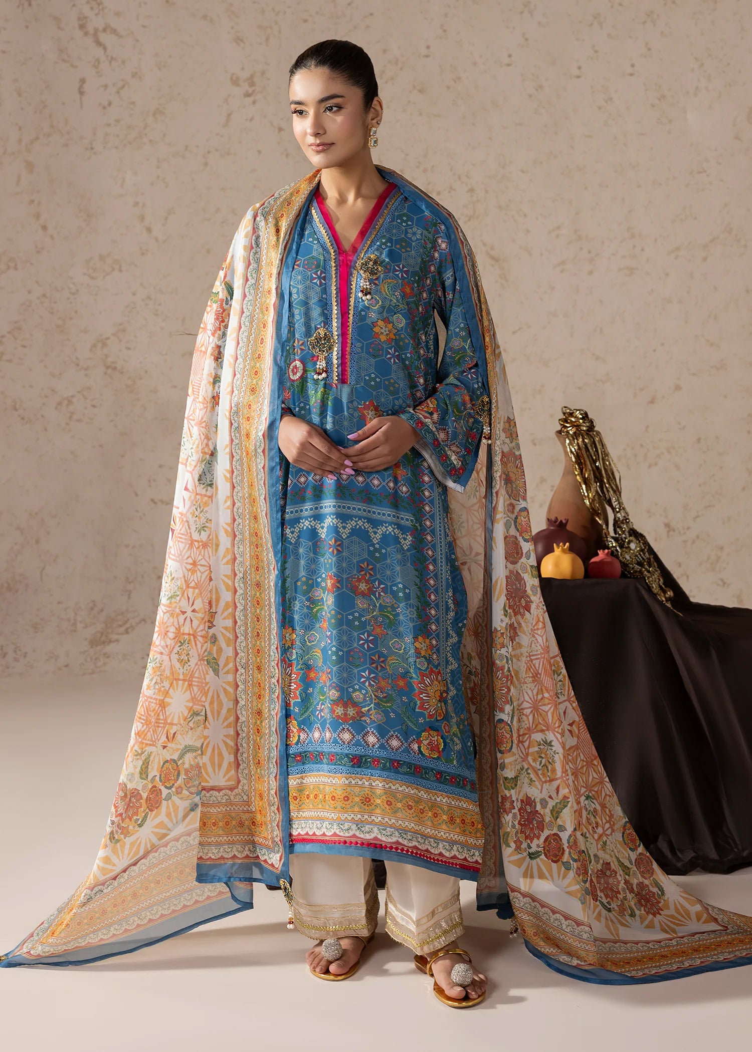 georgette Kurta Set in Steel blue