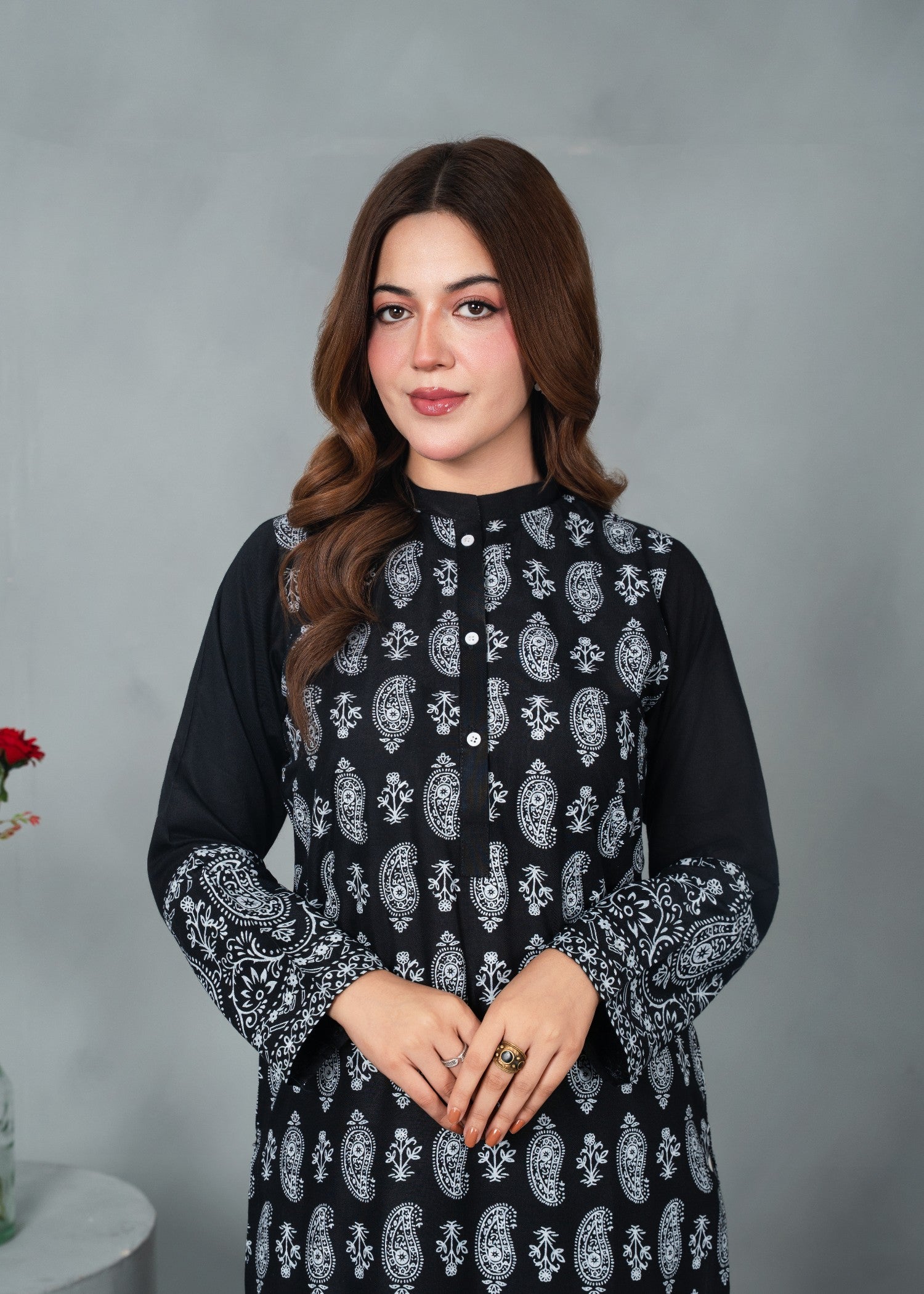 linen Kurti in Black