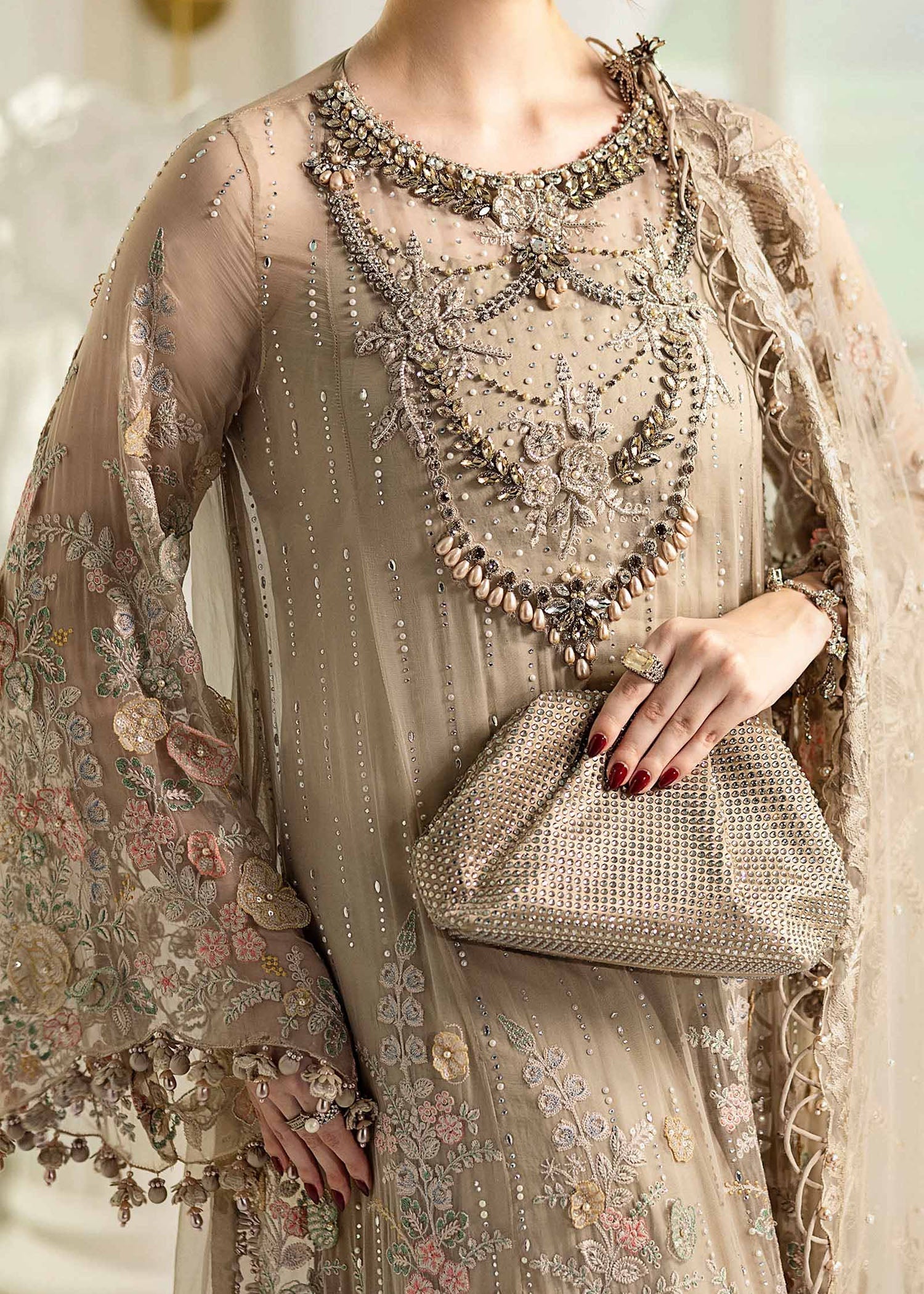 organza Unstitched in Beige