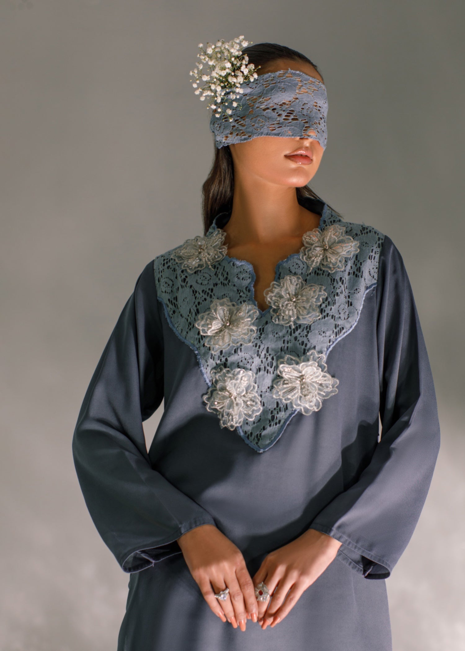 crepe georgette Kurta Set in Steal grey