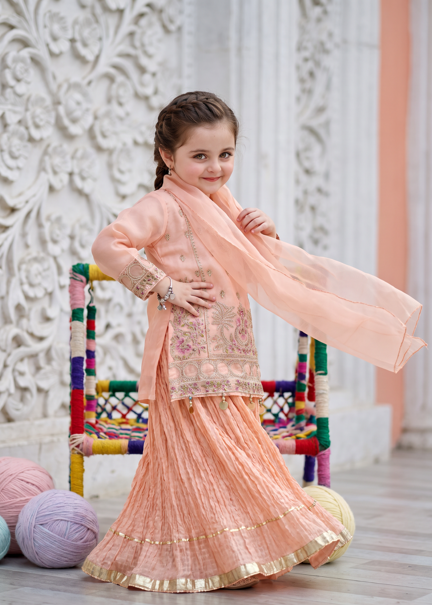 organza Sharara in Peach orange