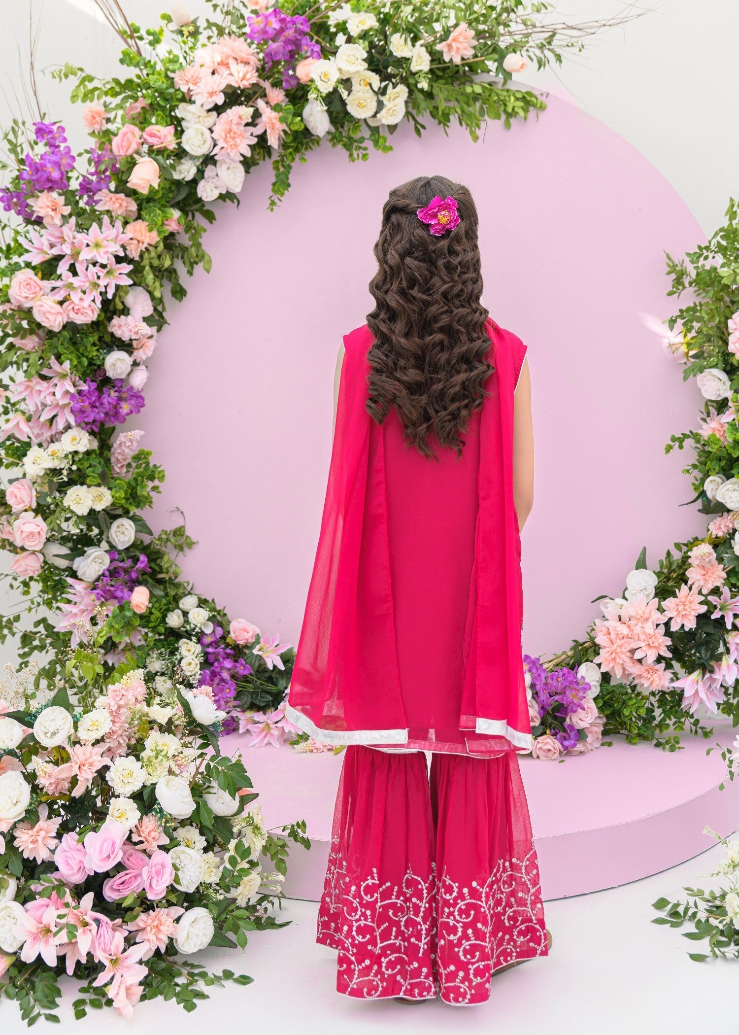 chiffon Gharara in Shocking pink
