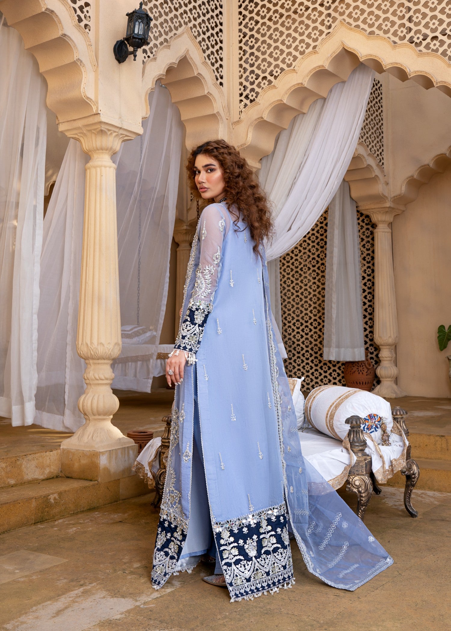 chiffon Kurta Set in Cloud blue