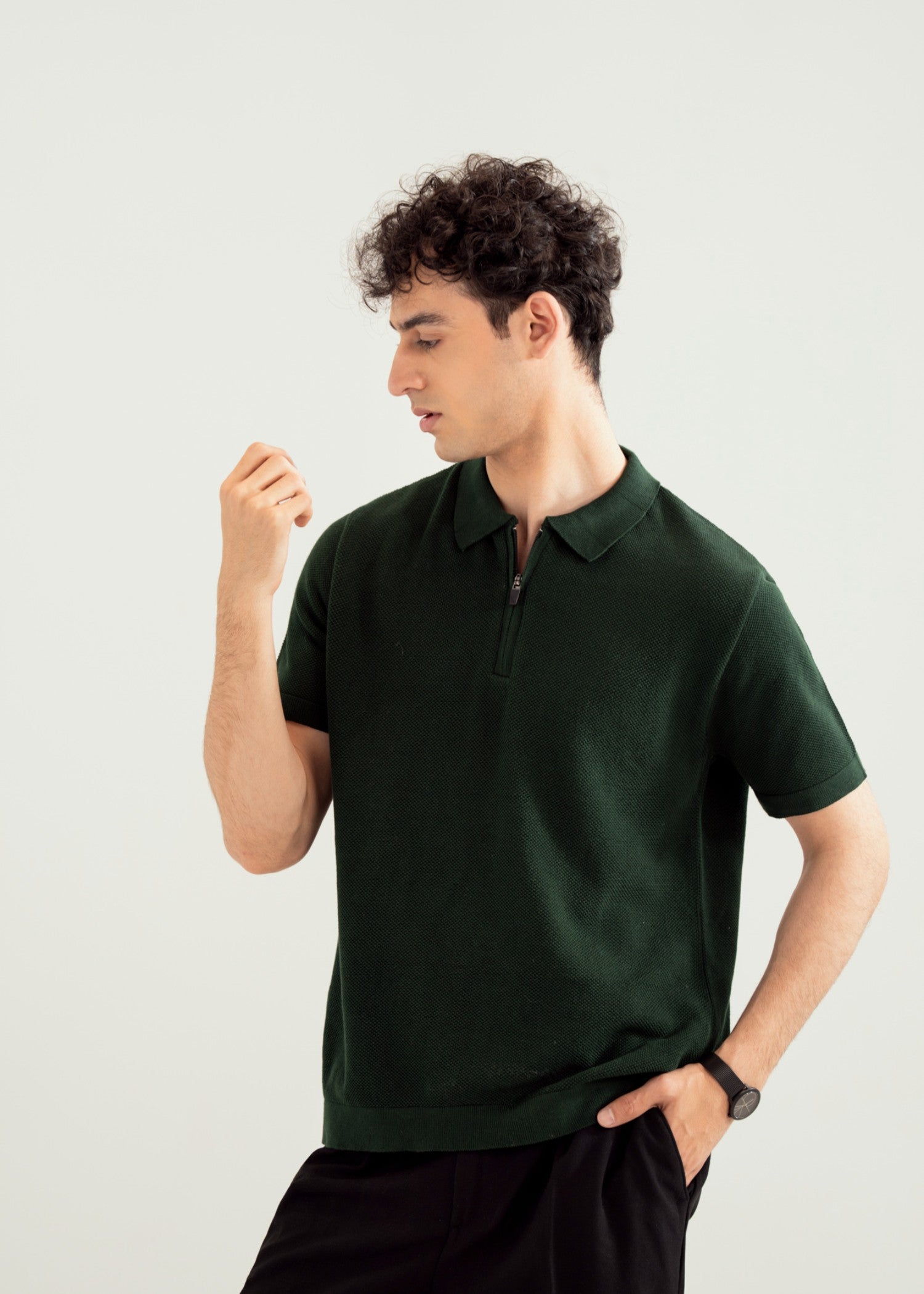 cotton pique Polo Shirt in Dark green