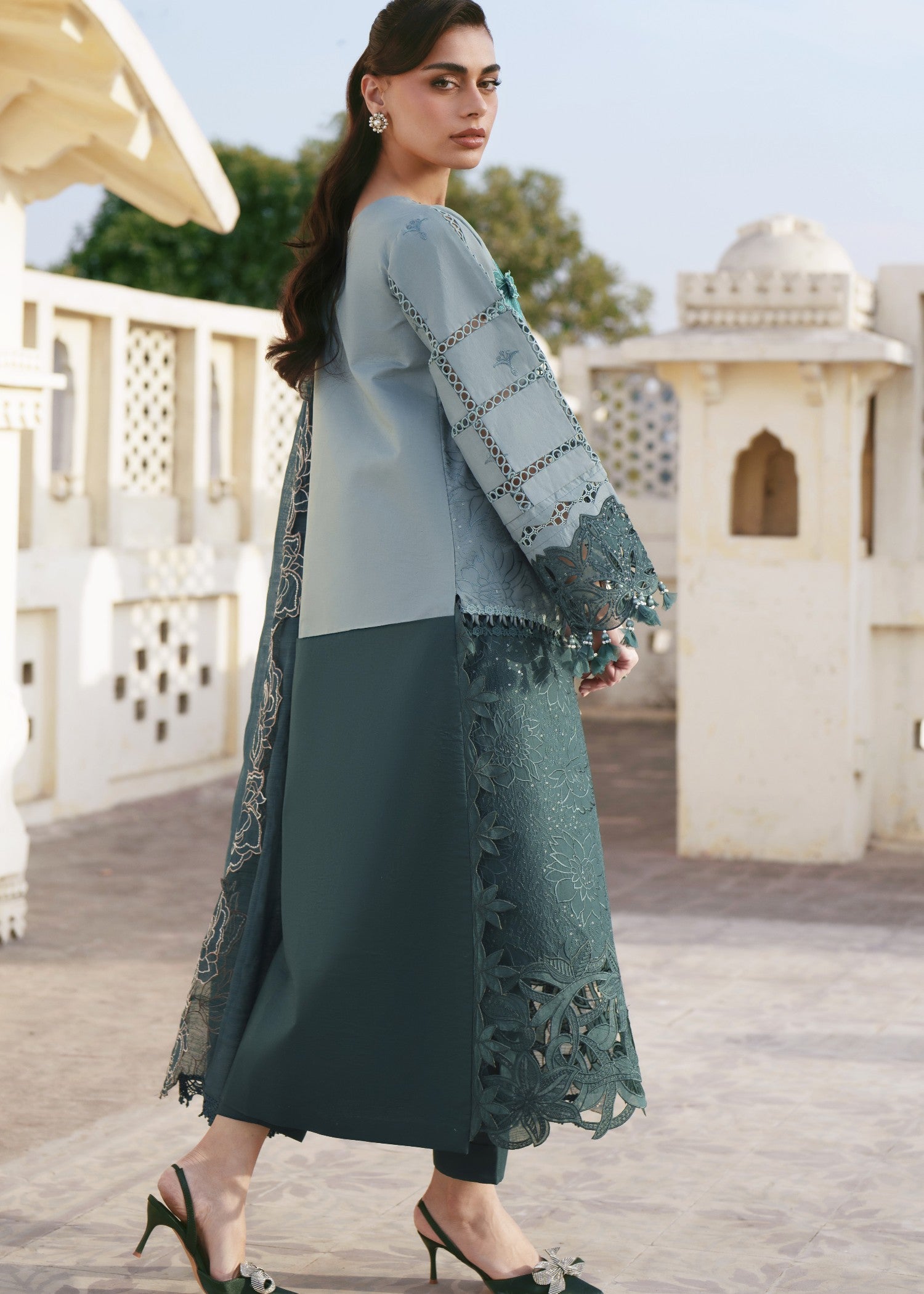lawn Unstitched in Teal, frost blue