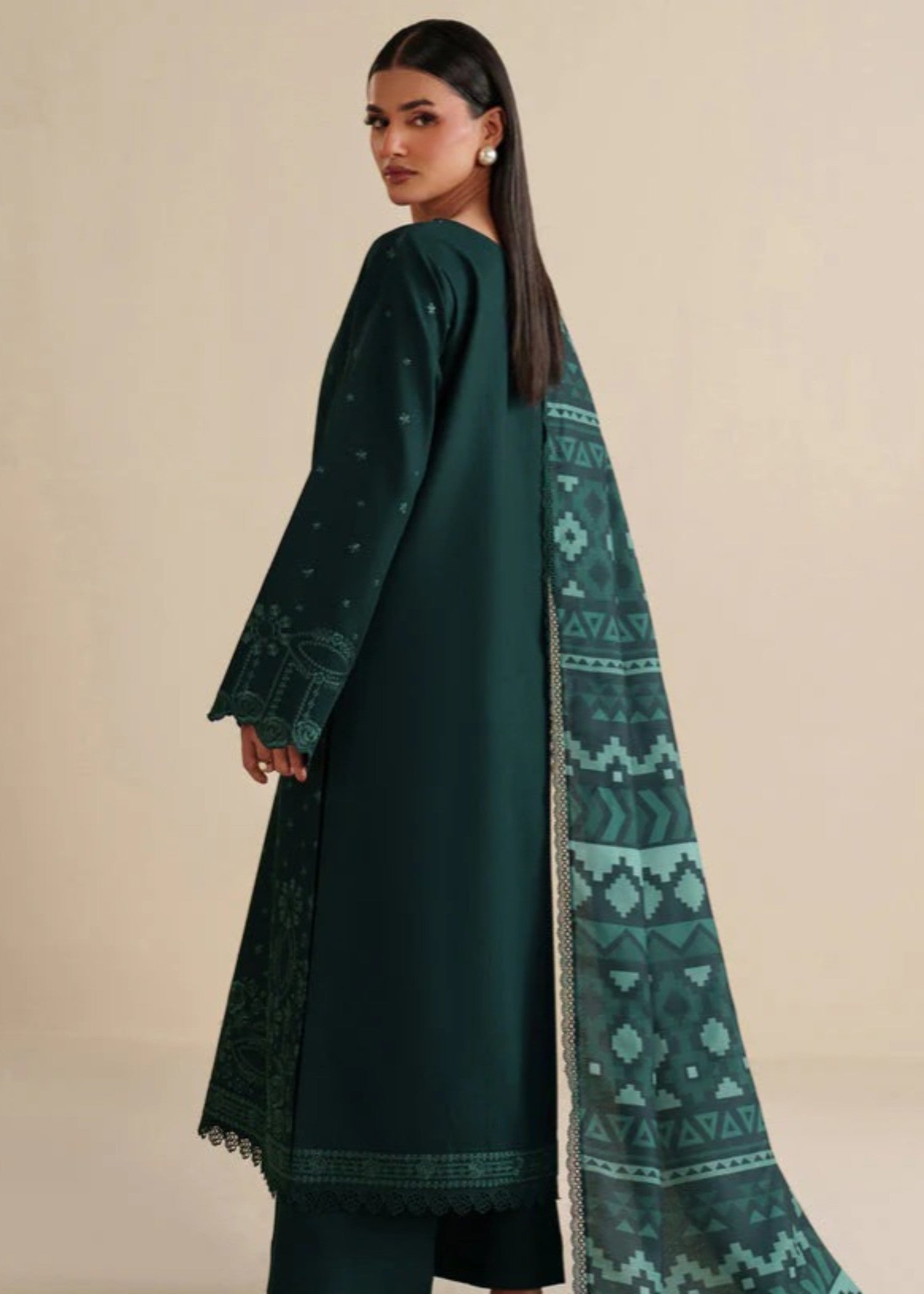 lawn cotton Kurta Set in Hunter green