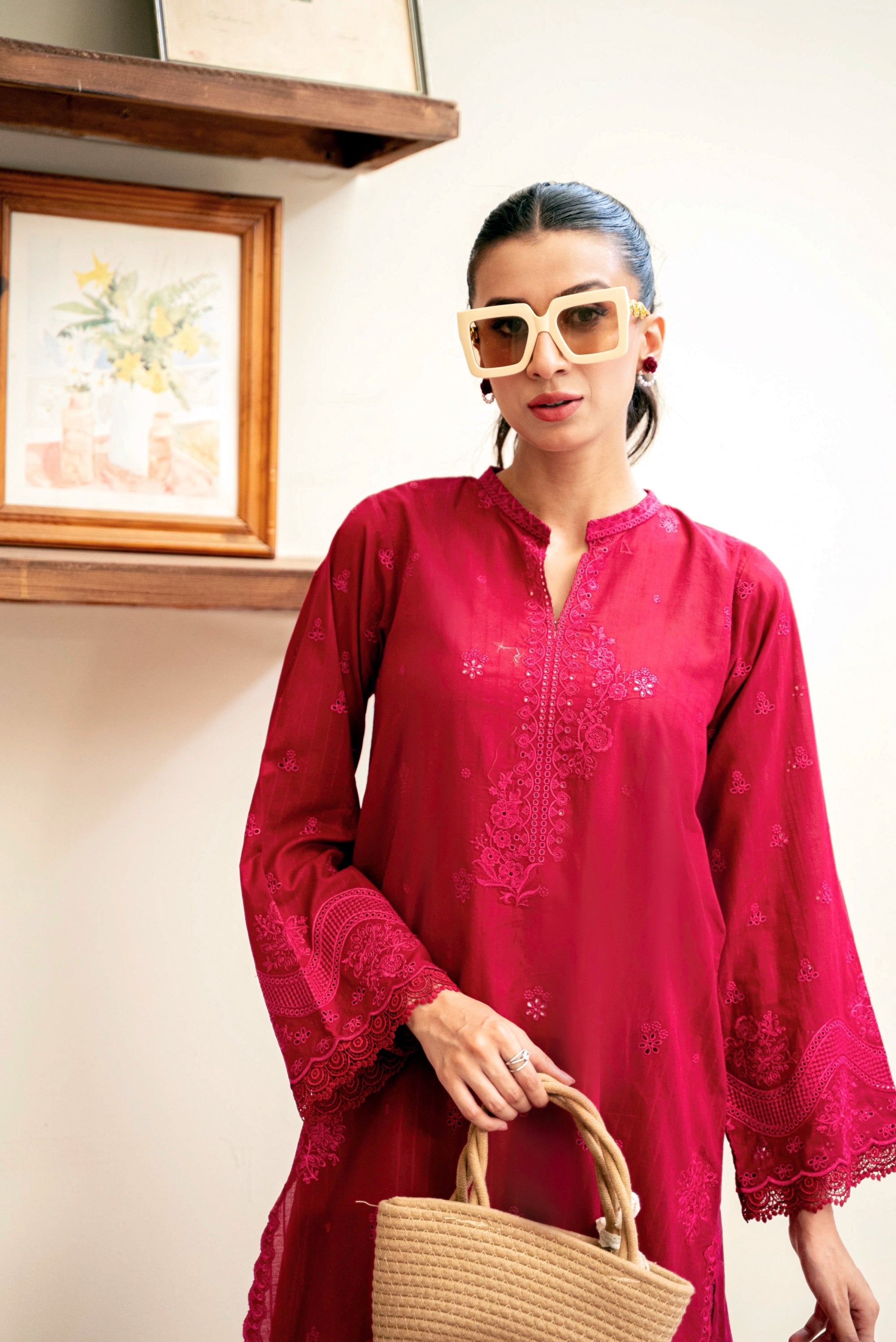 lawn Kurta Set in Red