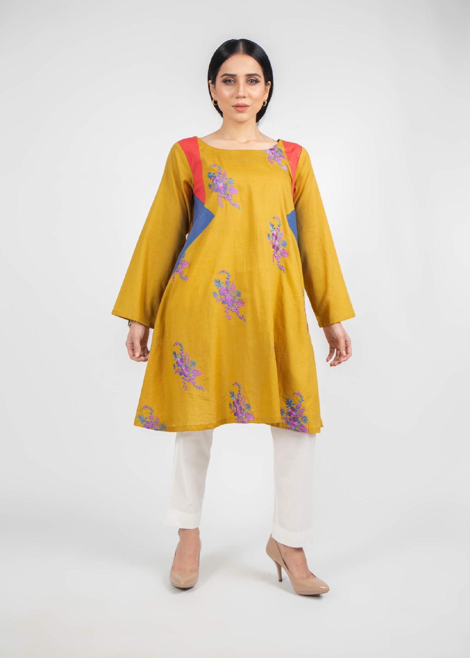 slub lawn Short Frock in Mustard