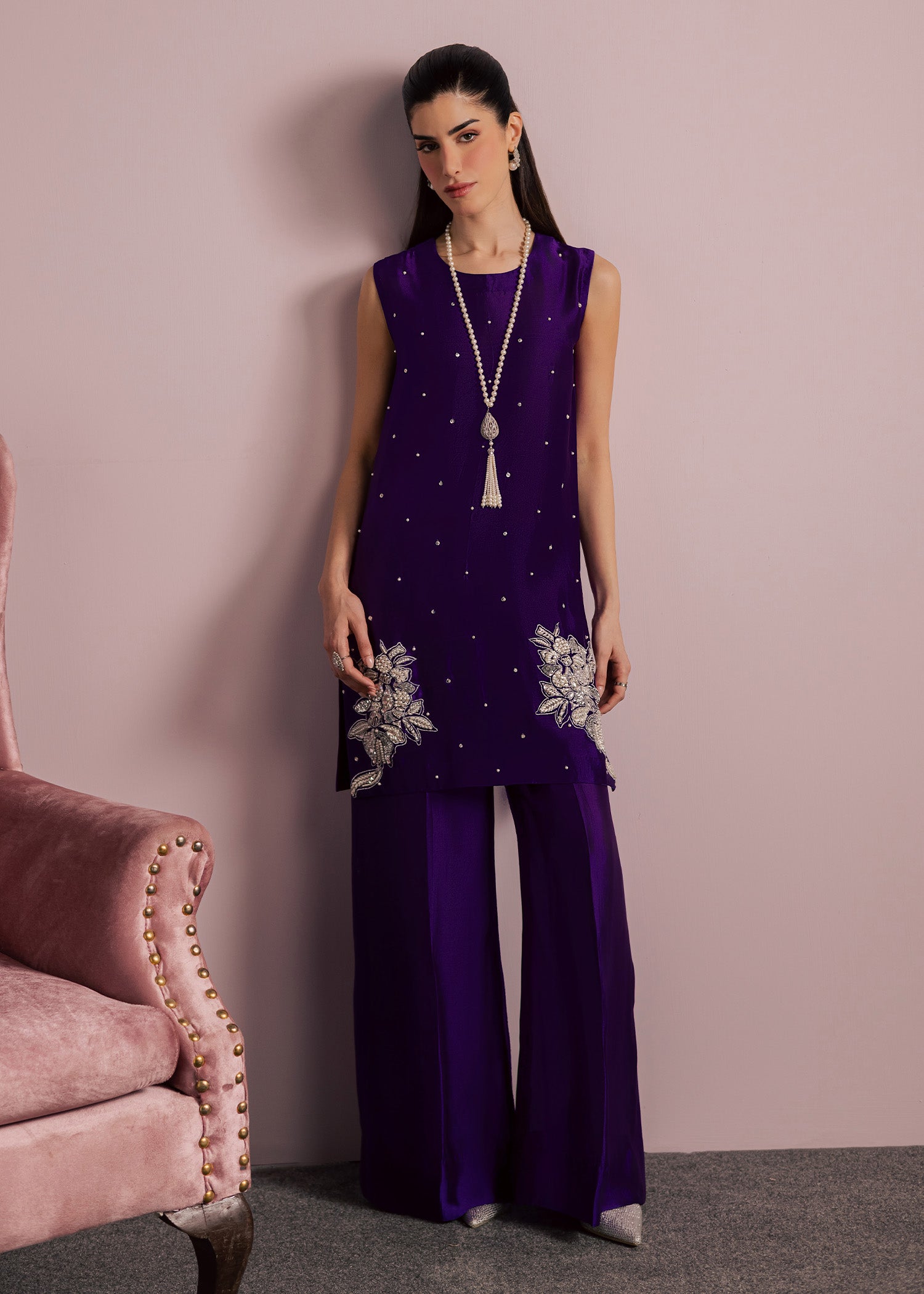 tussar silk Kurta Set in Purple