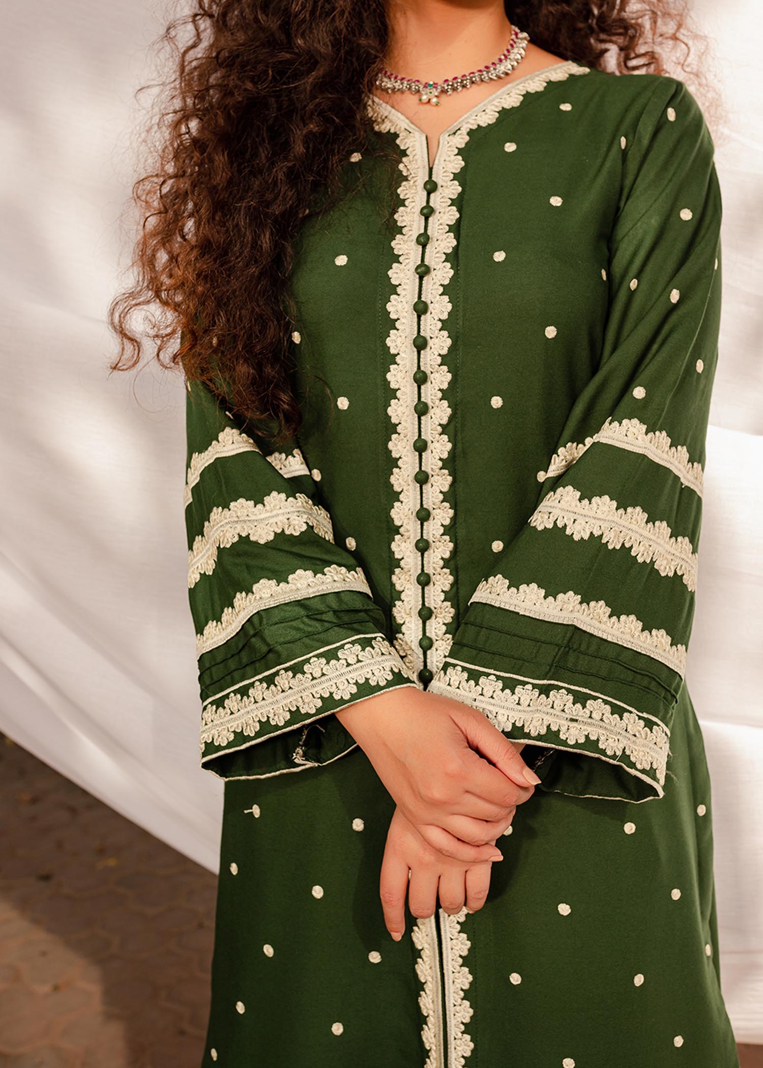 linen Kurti in Dark green