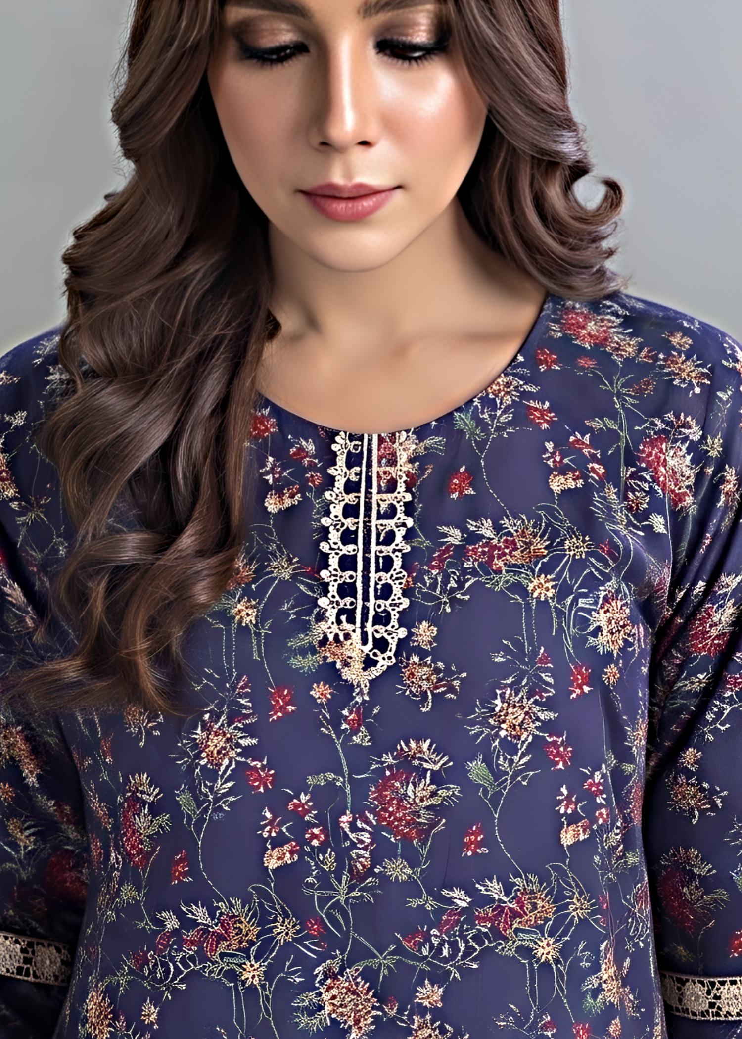 lawn Kurta Set in Midnight blue