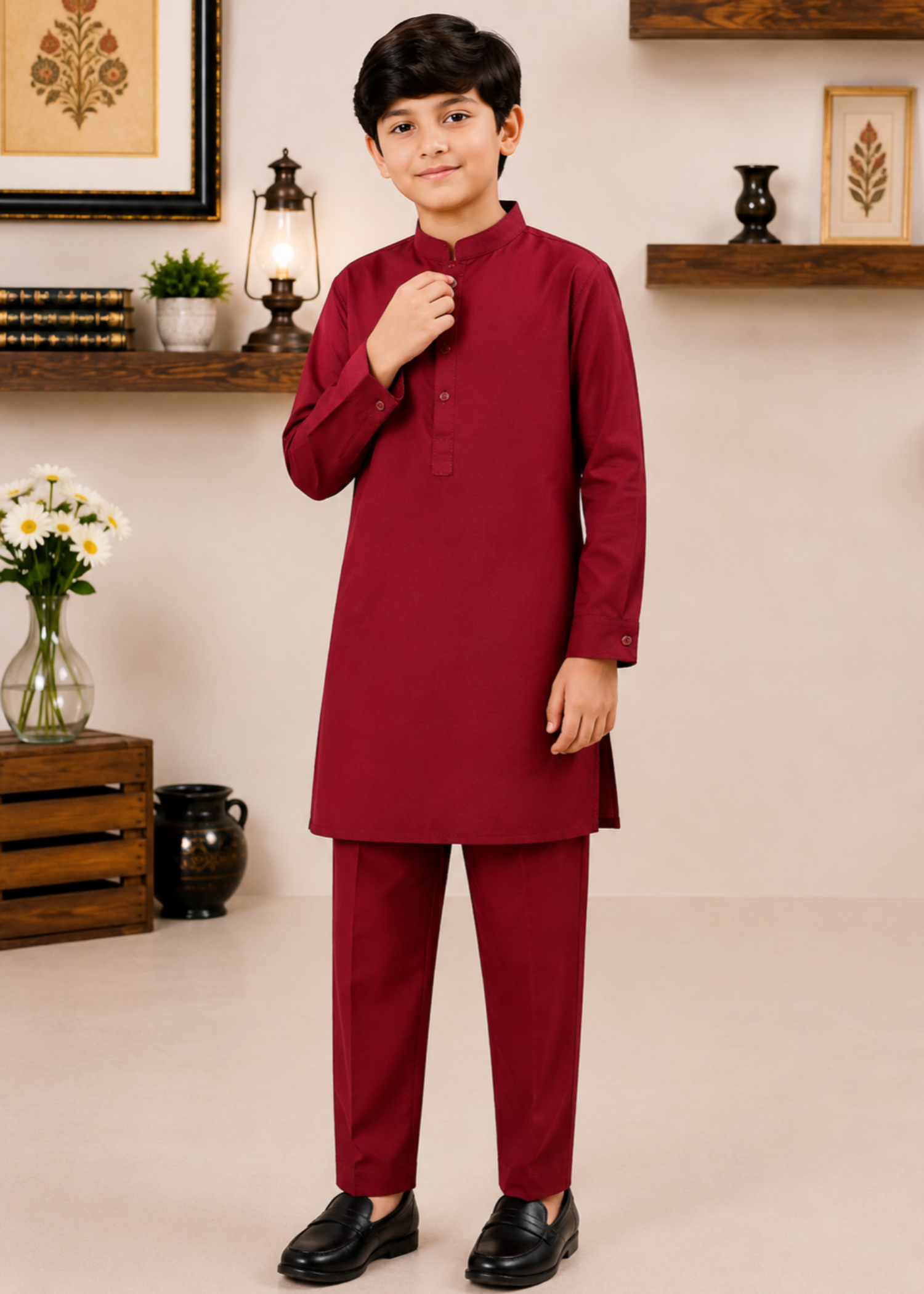 wash & wear Kurta Set in Berry red