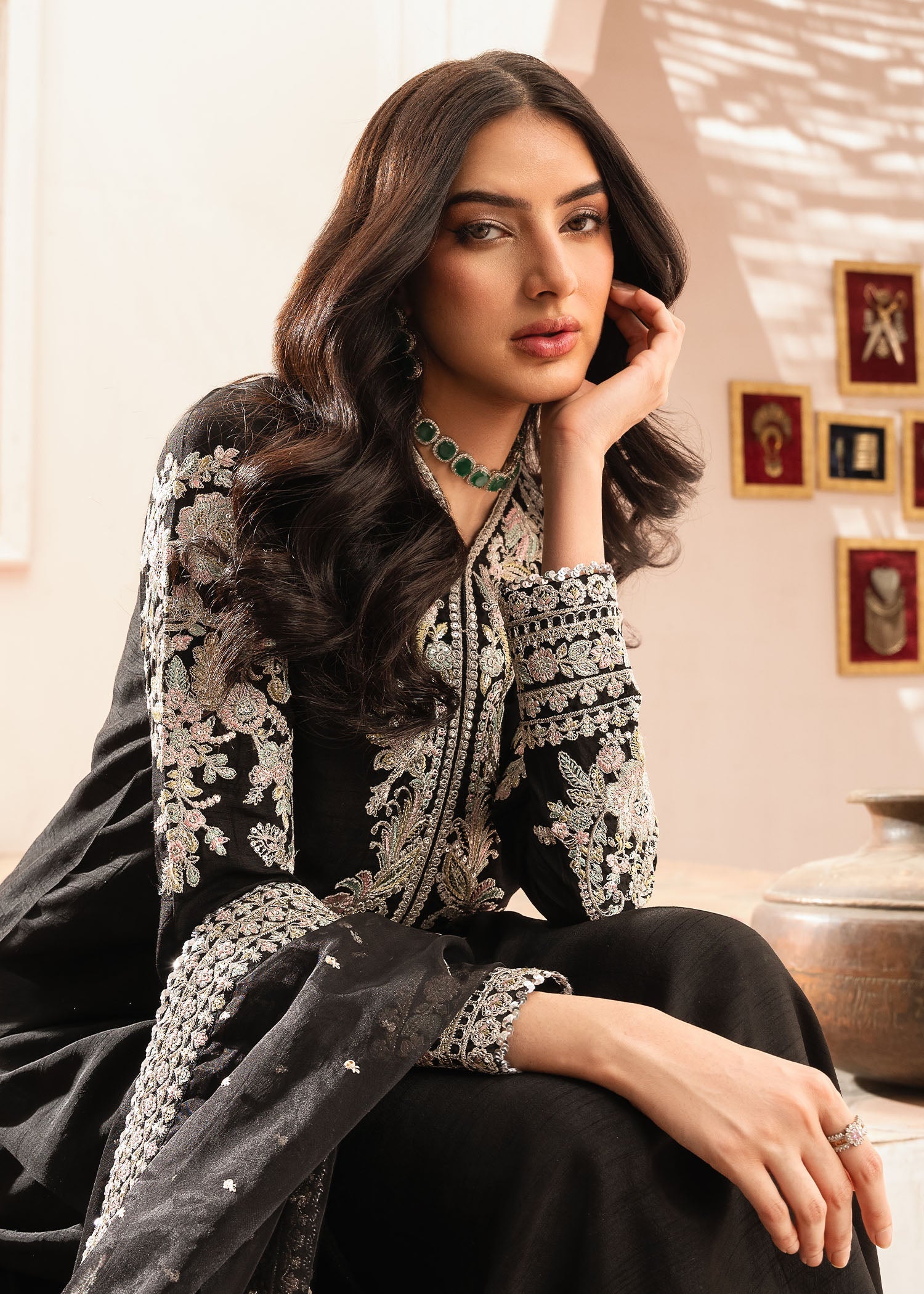 khaddi silk Kurta Set in Black