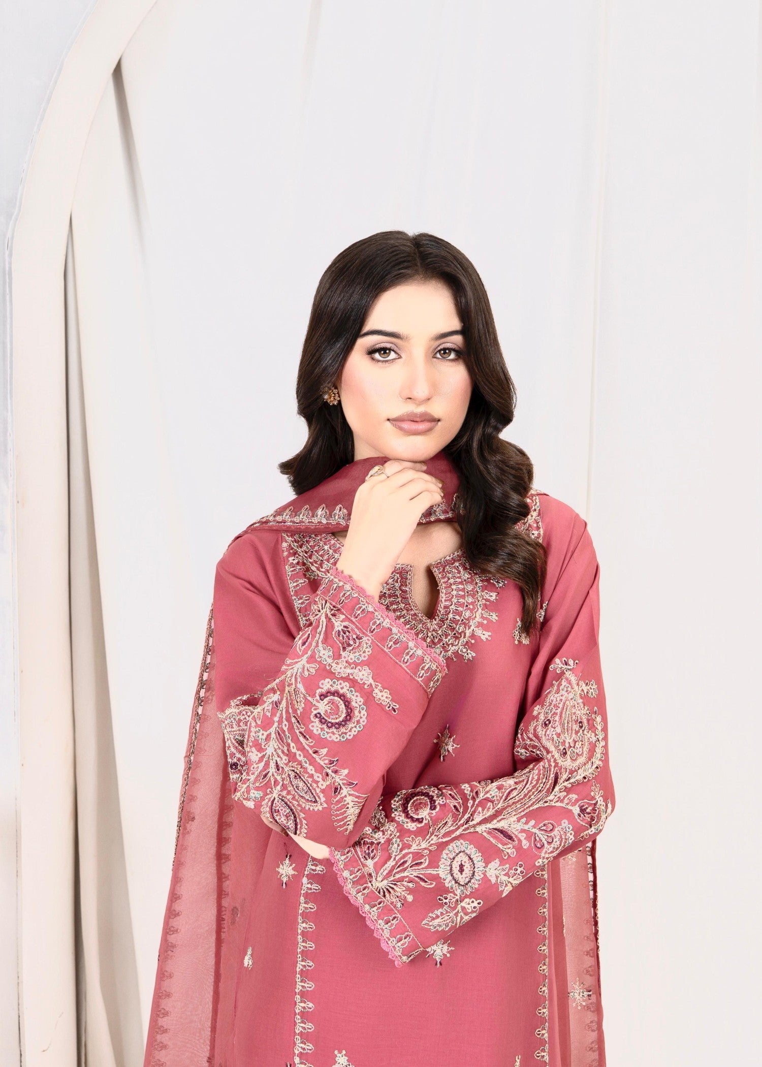 lawn Kurta Set in Melon pink
