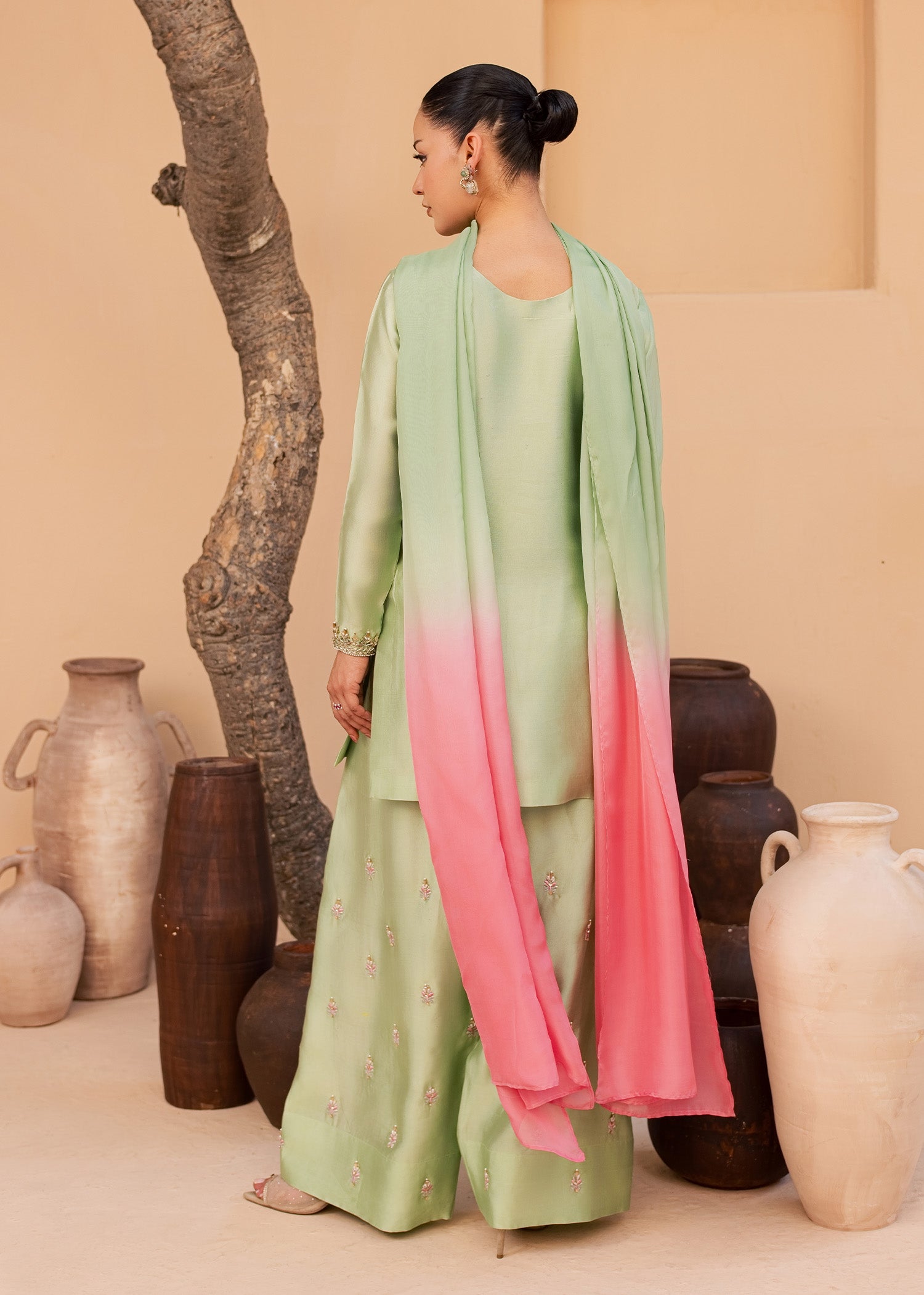 tussar silk Kurta Set in Mint green