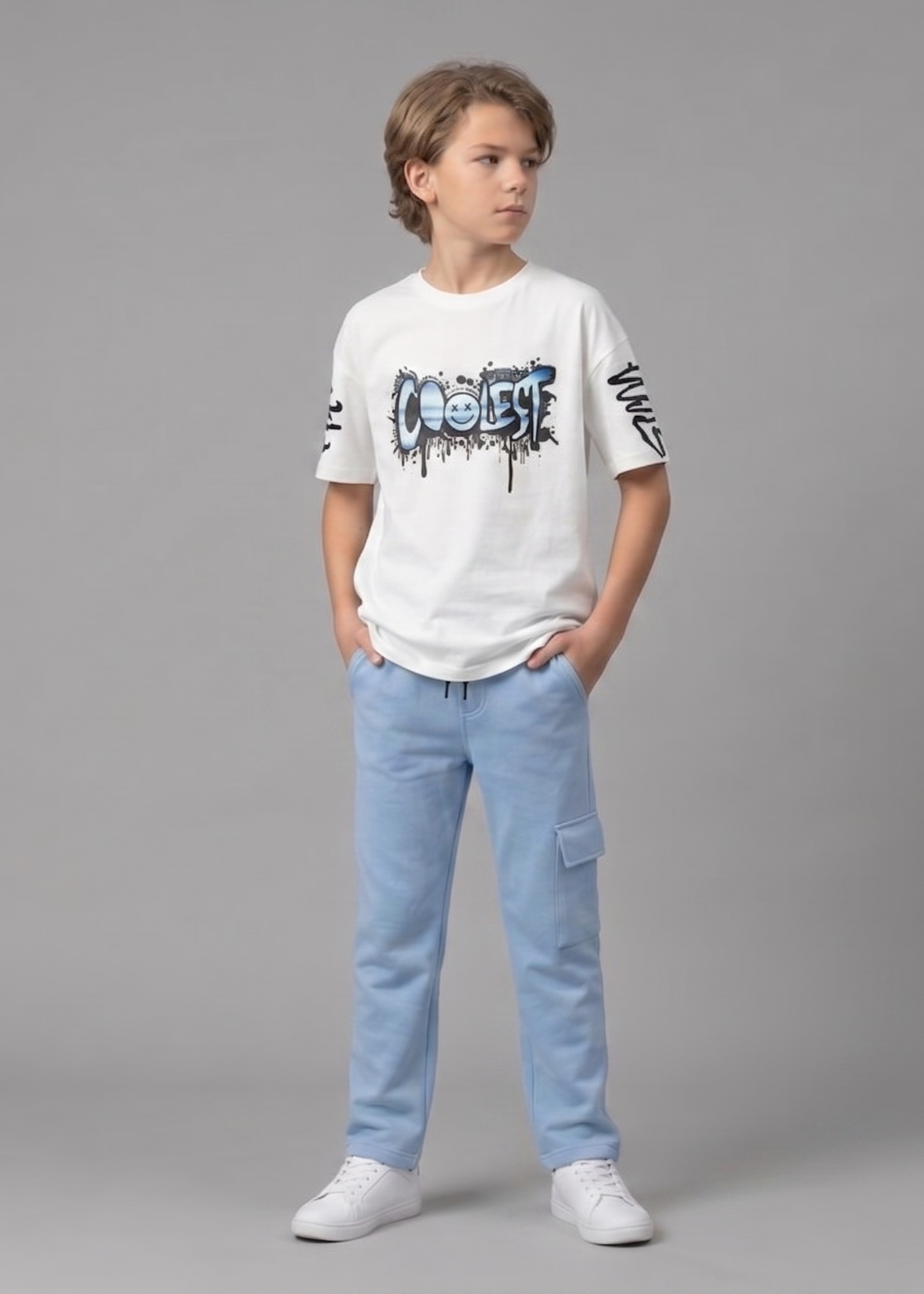 interlock knit Tracksuit in Sky blue, white