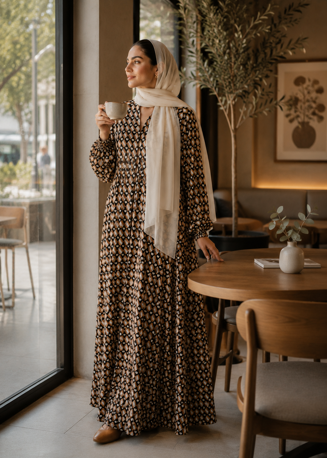 lawn Abaya in Camel brown