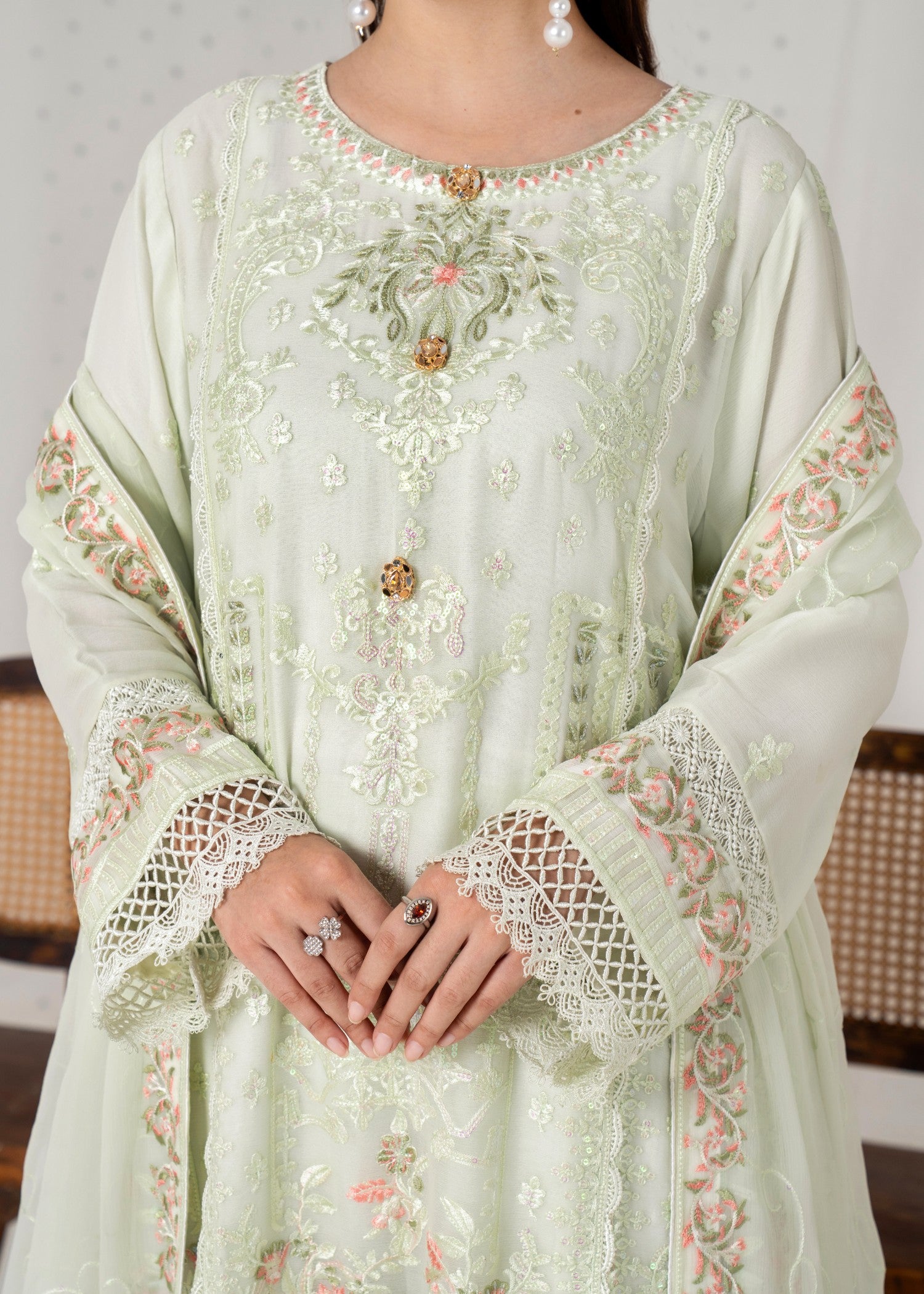 pk crinkle chiffon Kurta Set in Pistachio green
