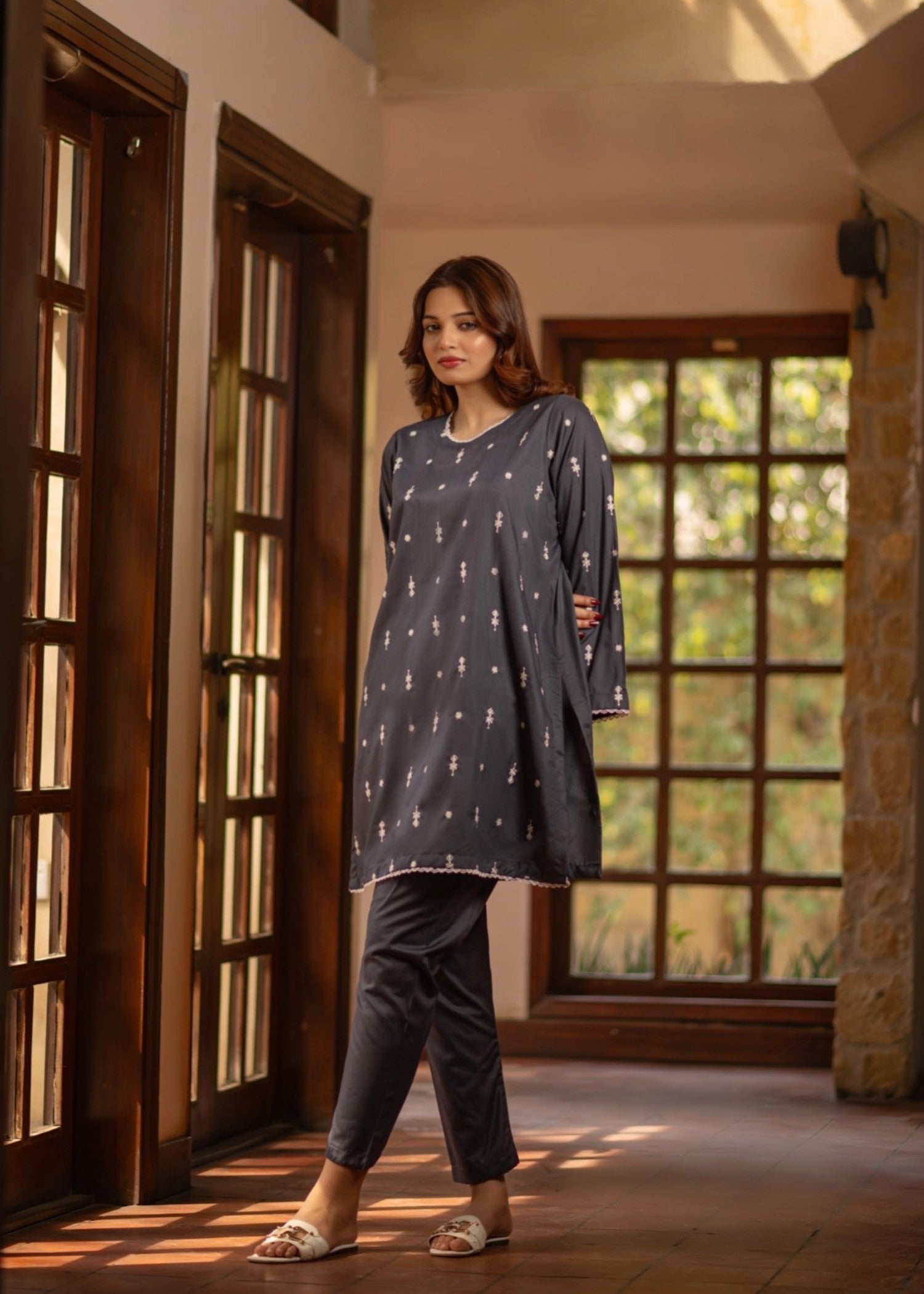 wash & wear Kurta Set in Charcoal