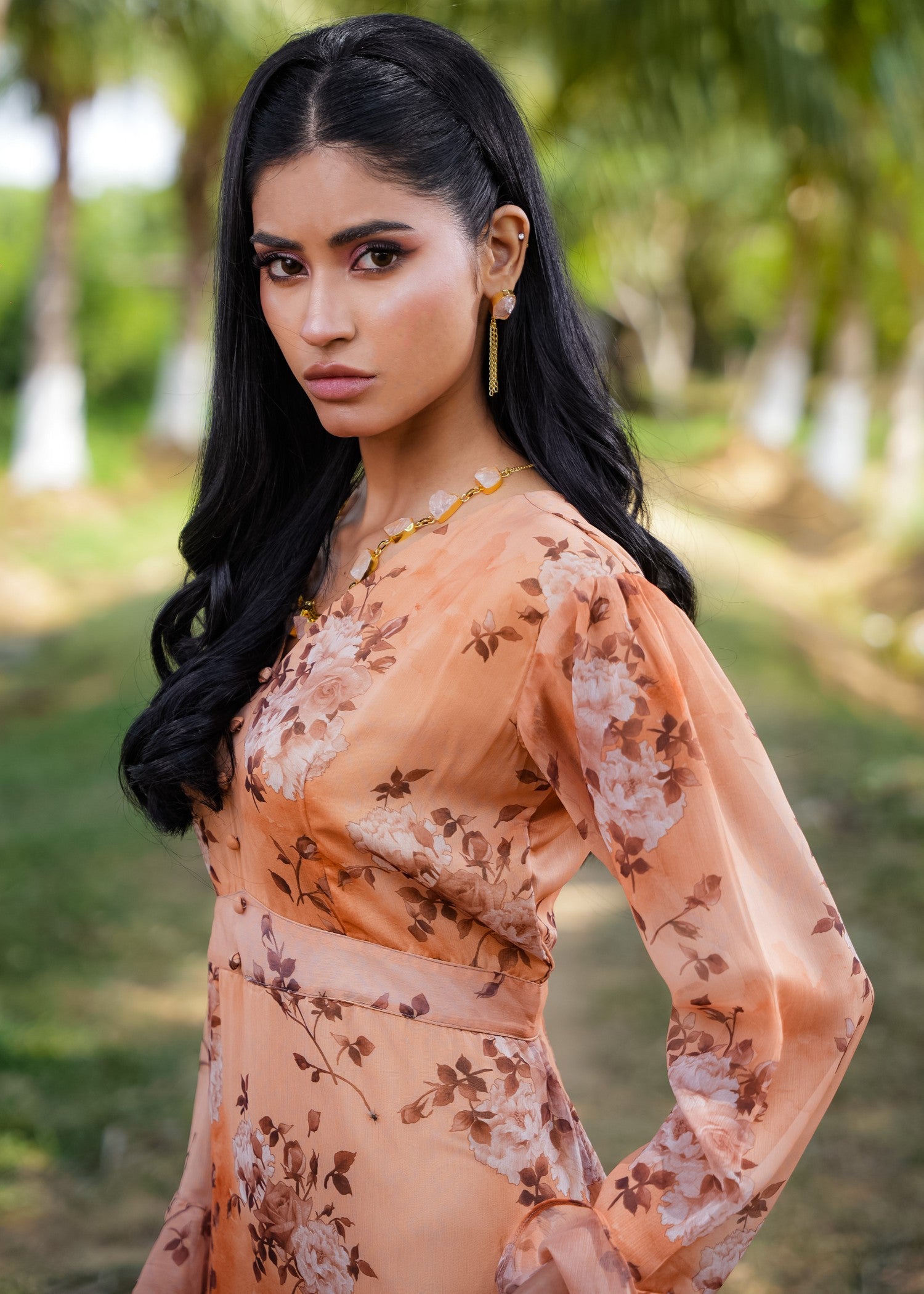 silk charmeuse Maxi in Peach orange