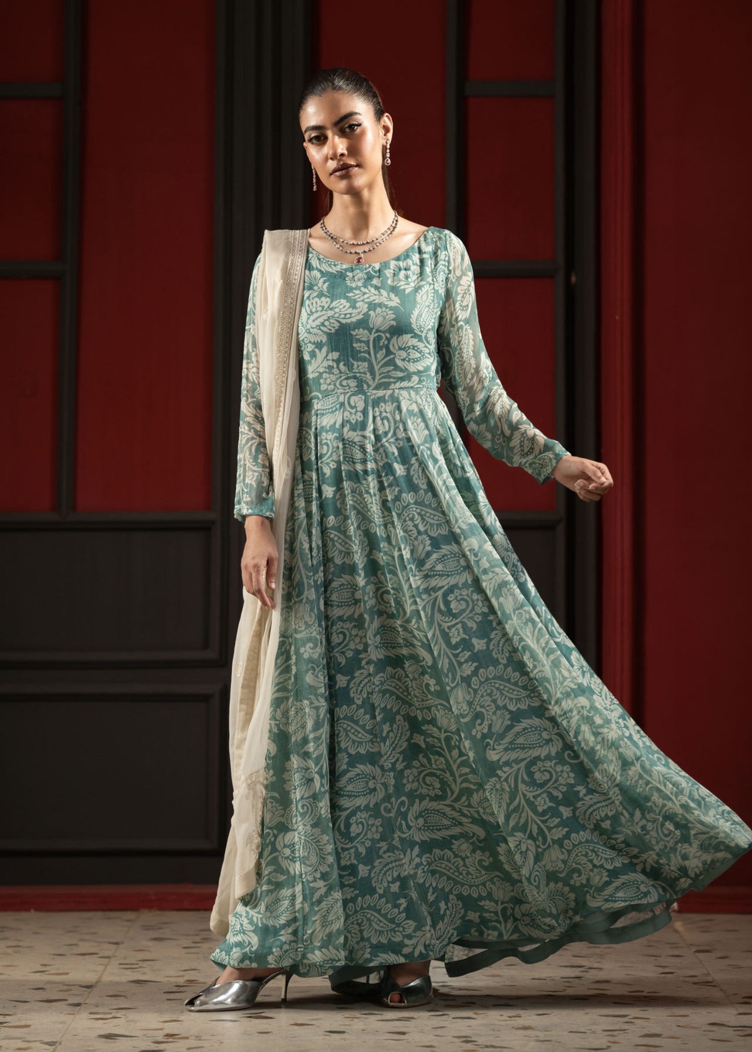 chiffon Pishwas in Frost blue