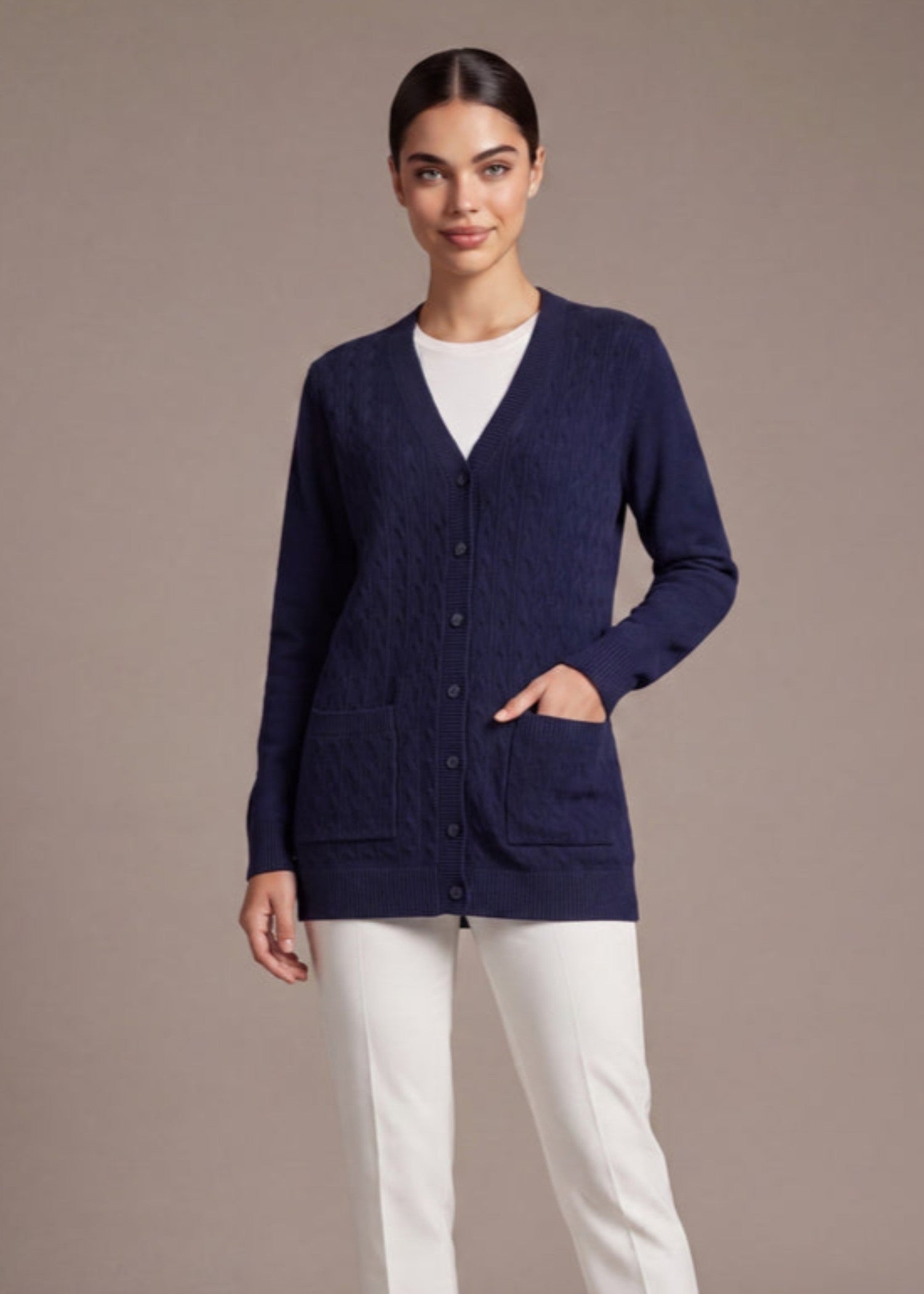 chambray Cardigan in Blue