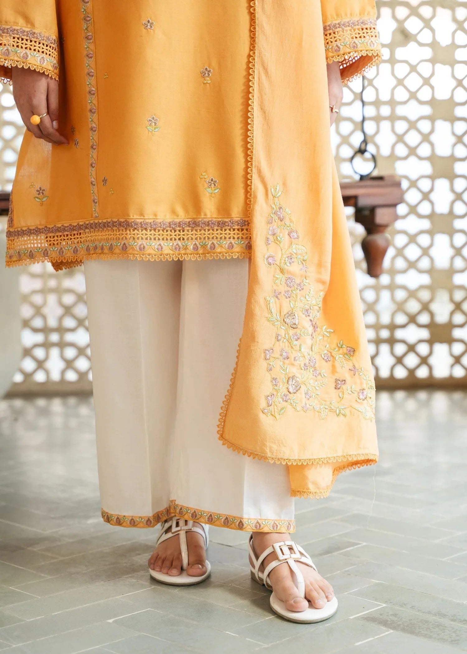 lawn Kurta Set in Pumpkin orange