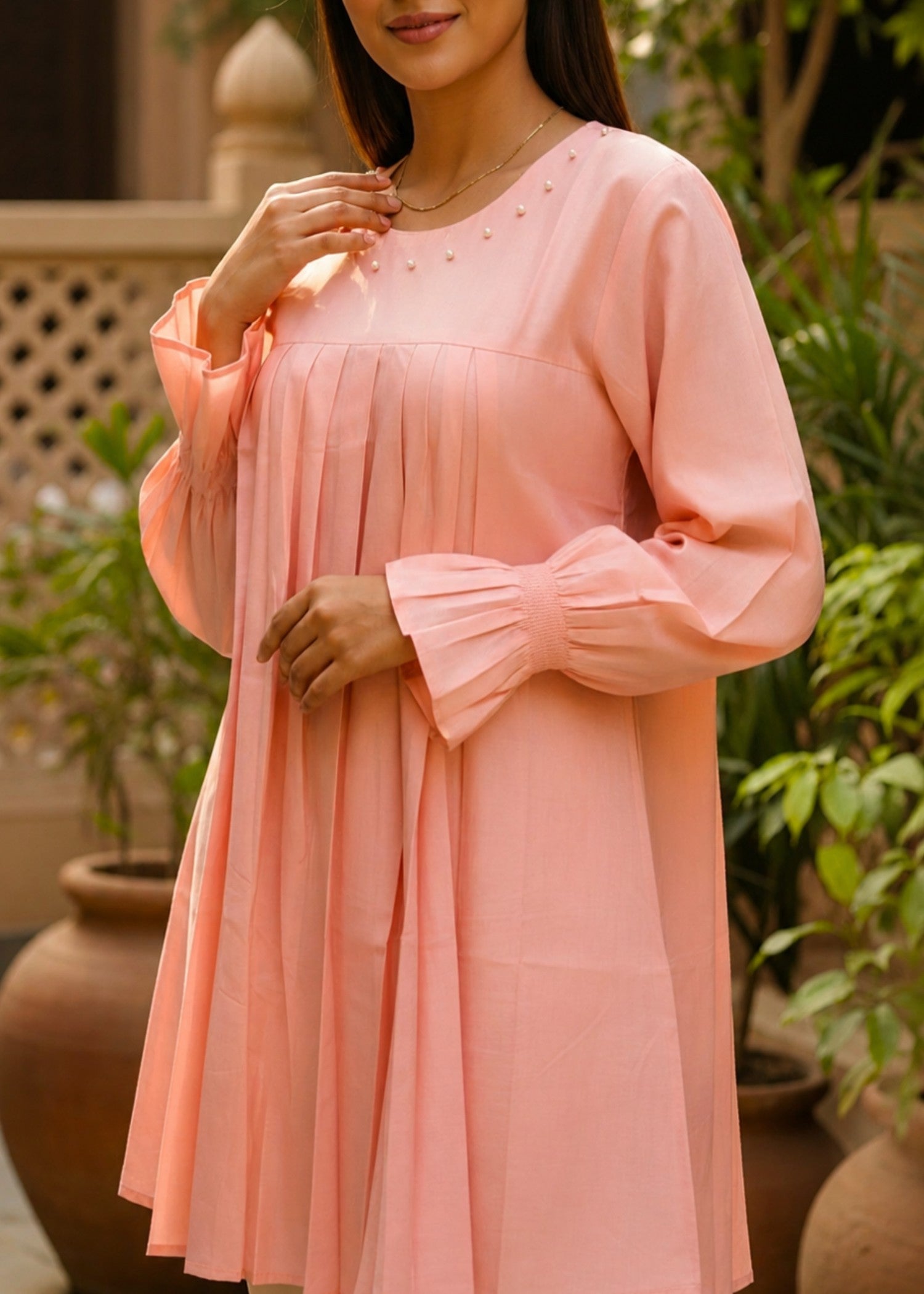 lawn cotton Tunic in Peach pink