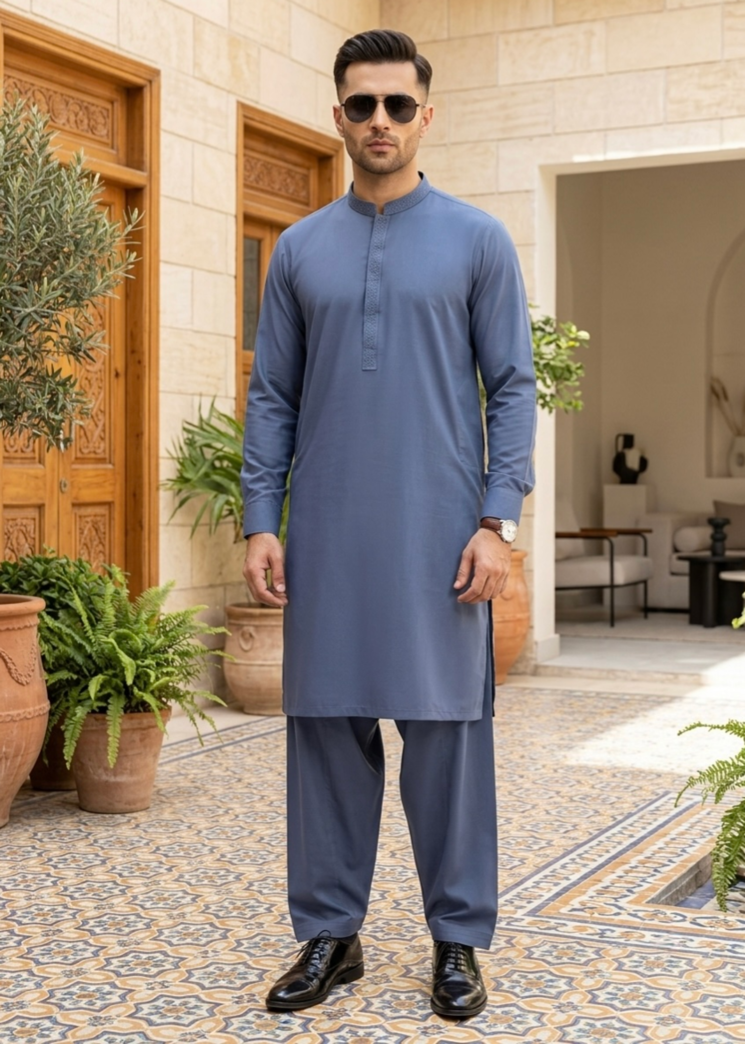 wash & wear Shalwar Kameez in Sapphire blue