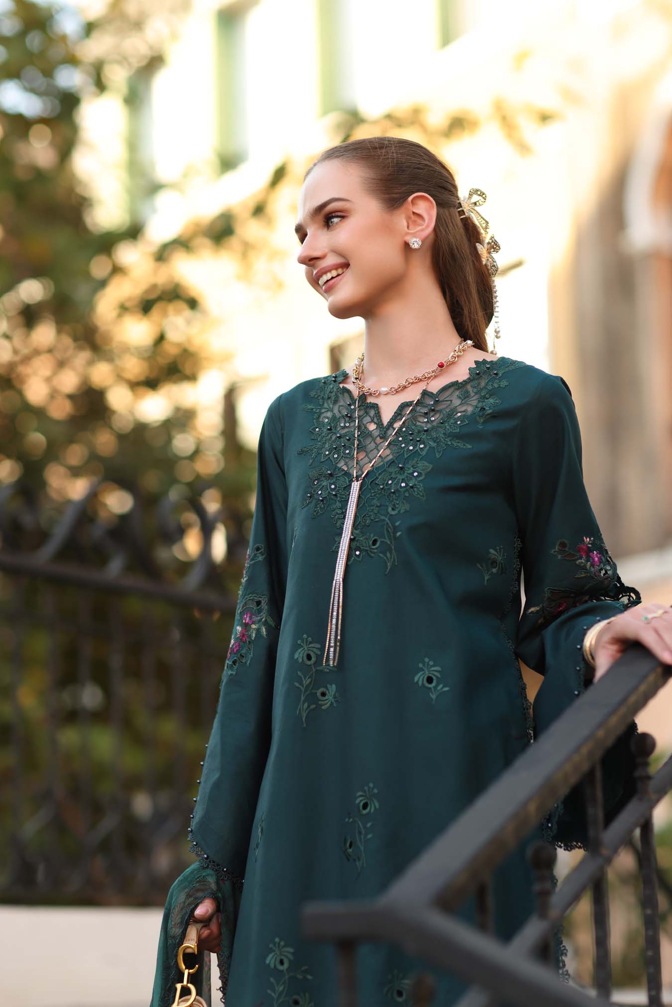 Noor Eid Luxe Printskhaas Lawn – D5 - A - Teal Grove