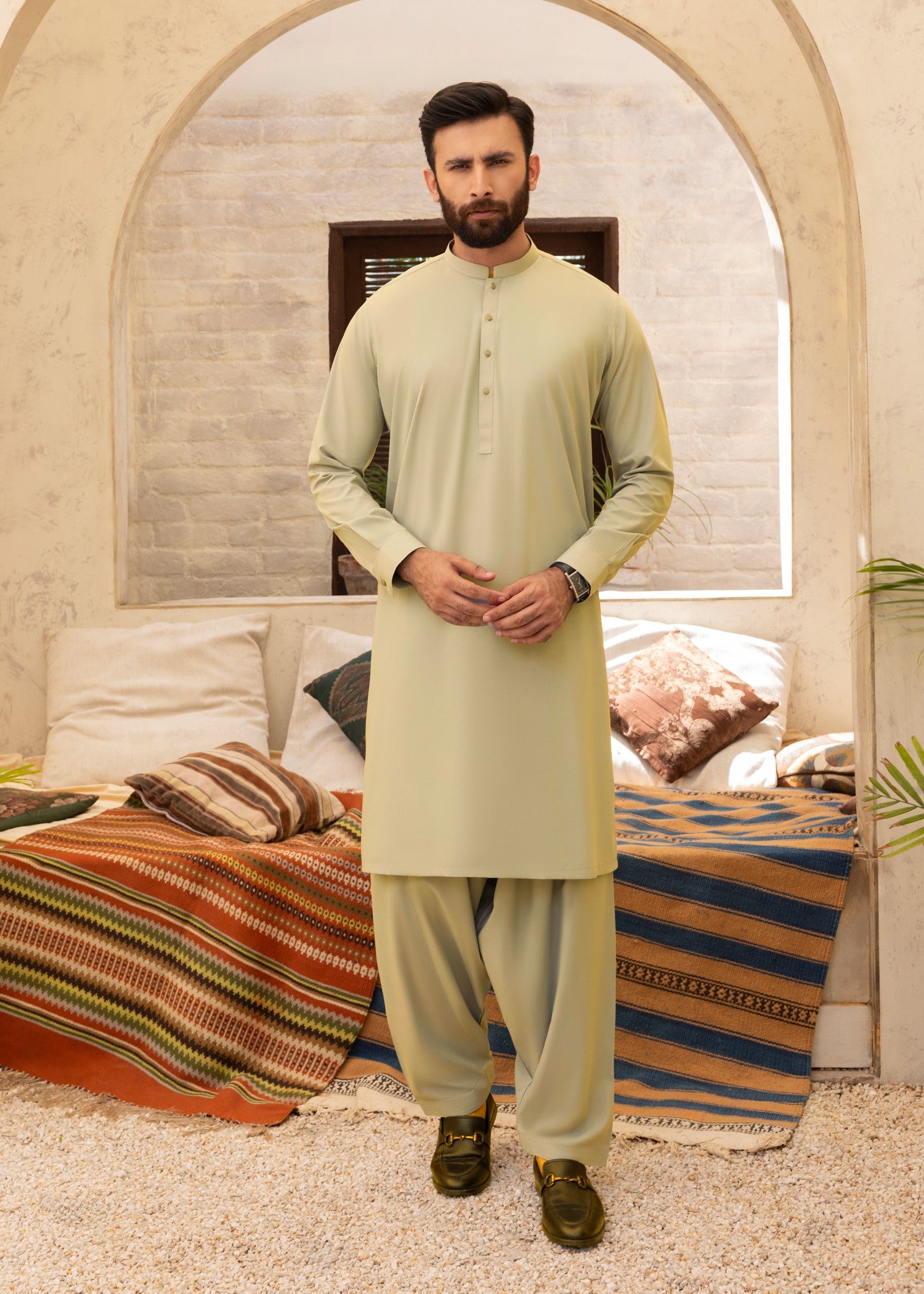 wash & wear Shalwar Kameez in Tea green by Black Pearl