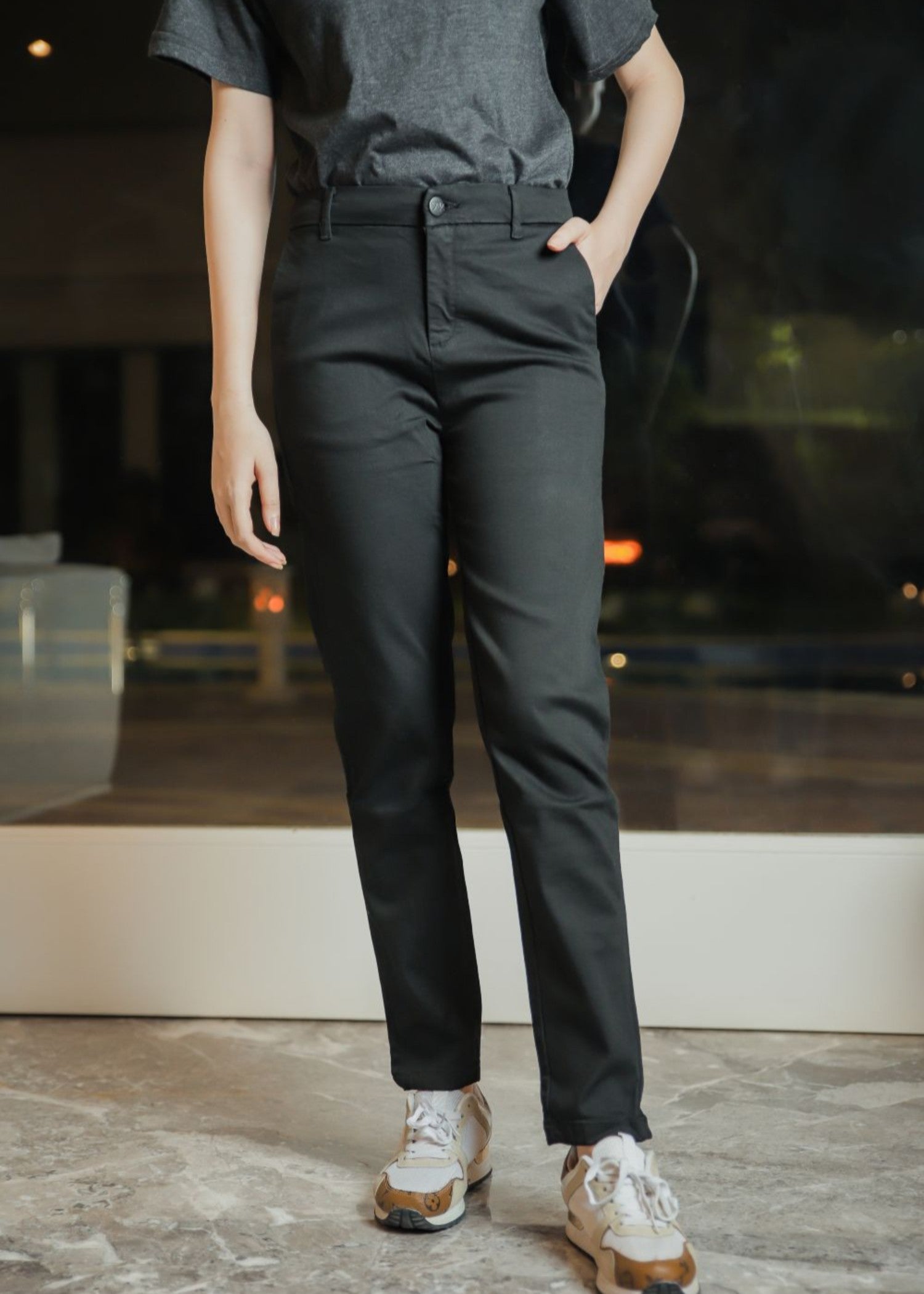 stretch denim Pants in Charcoal black