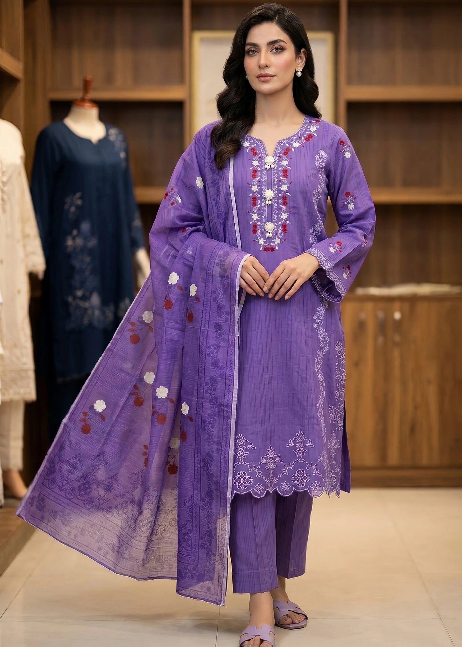 cambric cotton Kurta Set in Royal purple