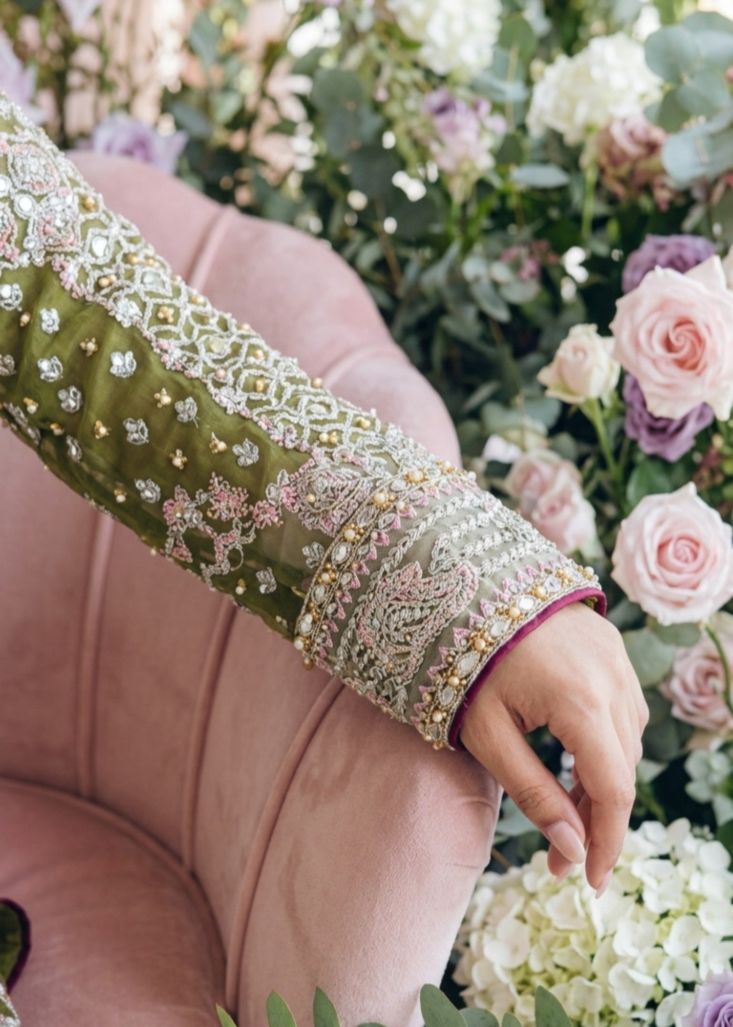 net Sharara in Avocado green