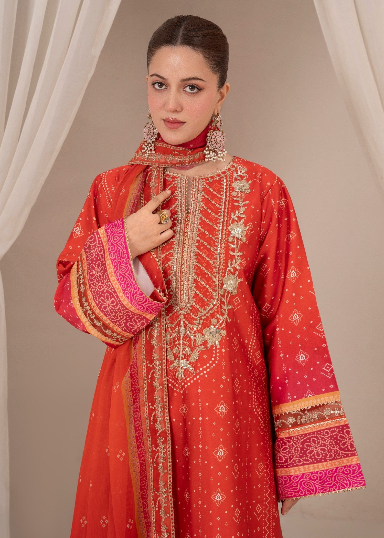 silk Kurta Set in Rust orange