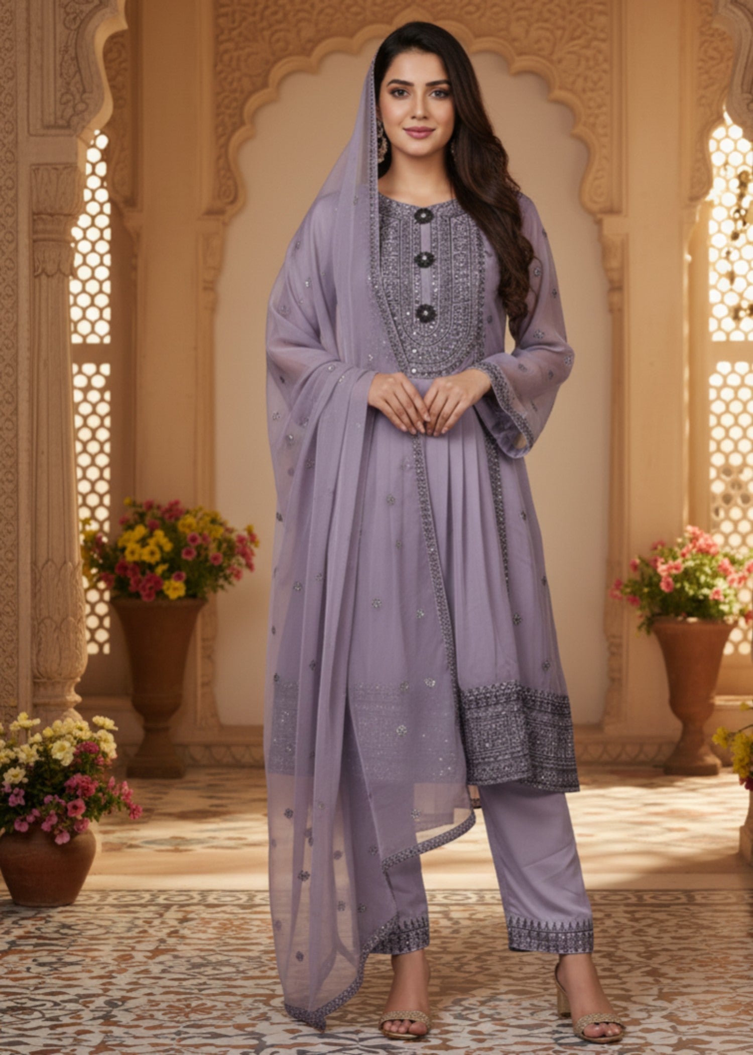 chiffon Short Frock in Purple ash