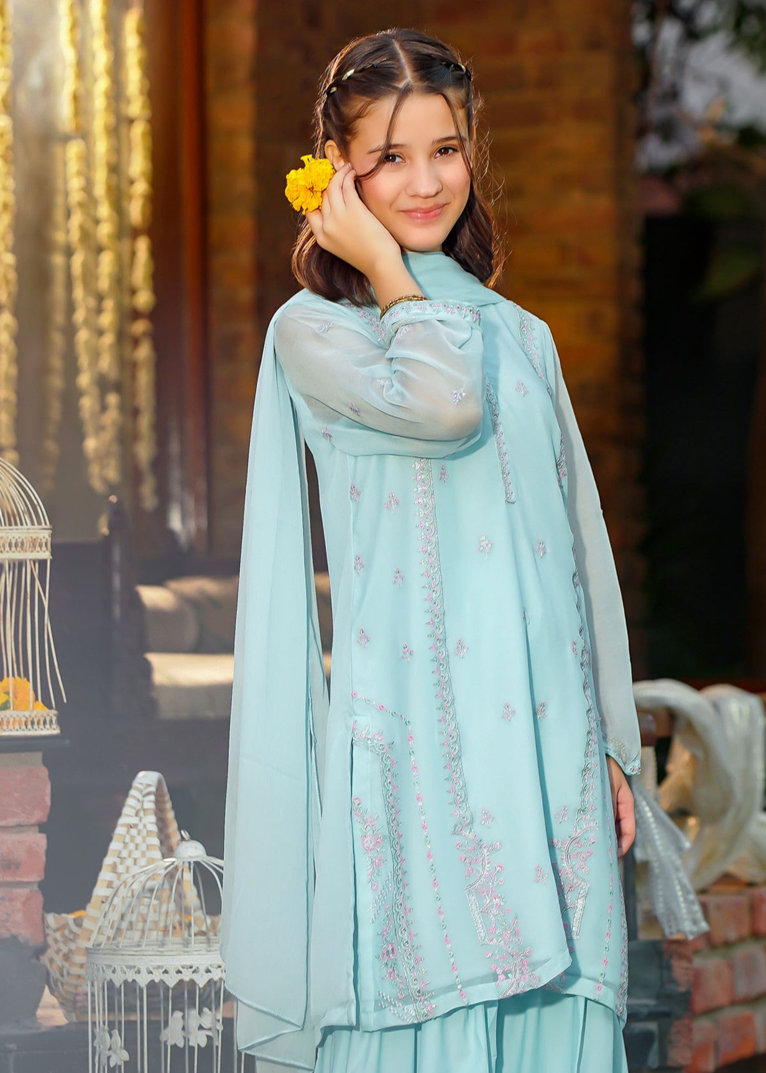 crepe Gharara in Sky blue