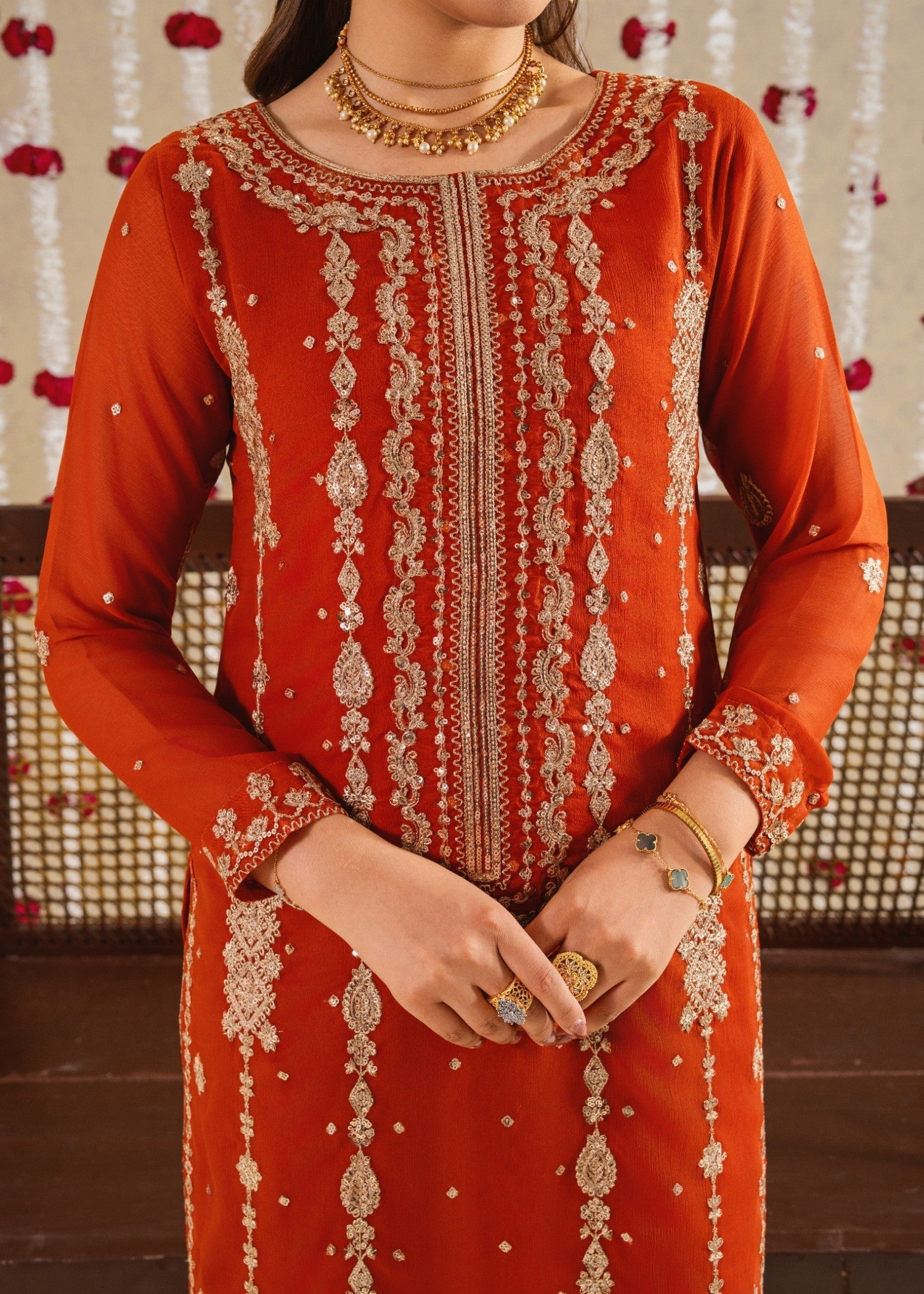 chiffon Kurta Set in Rust red