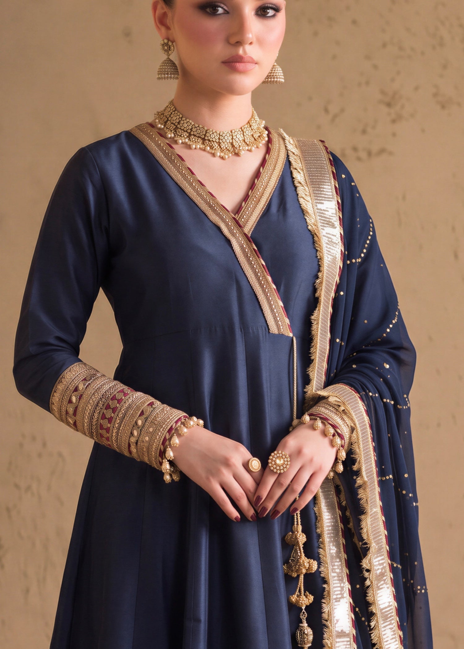 silk Angrakha in Cobalt blue