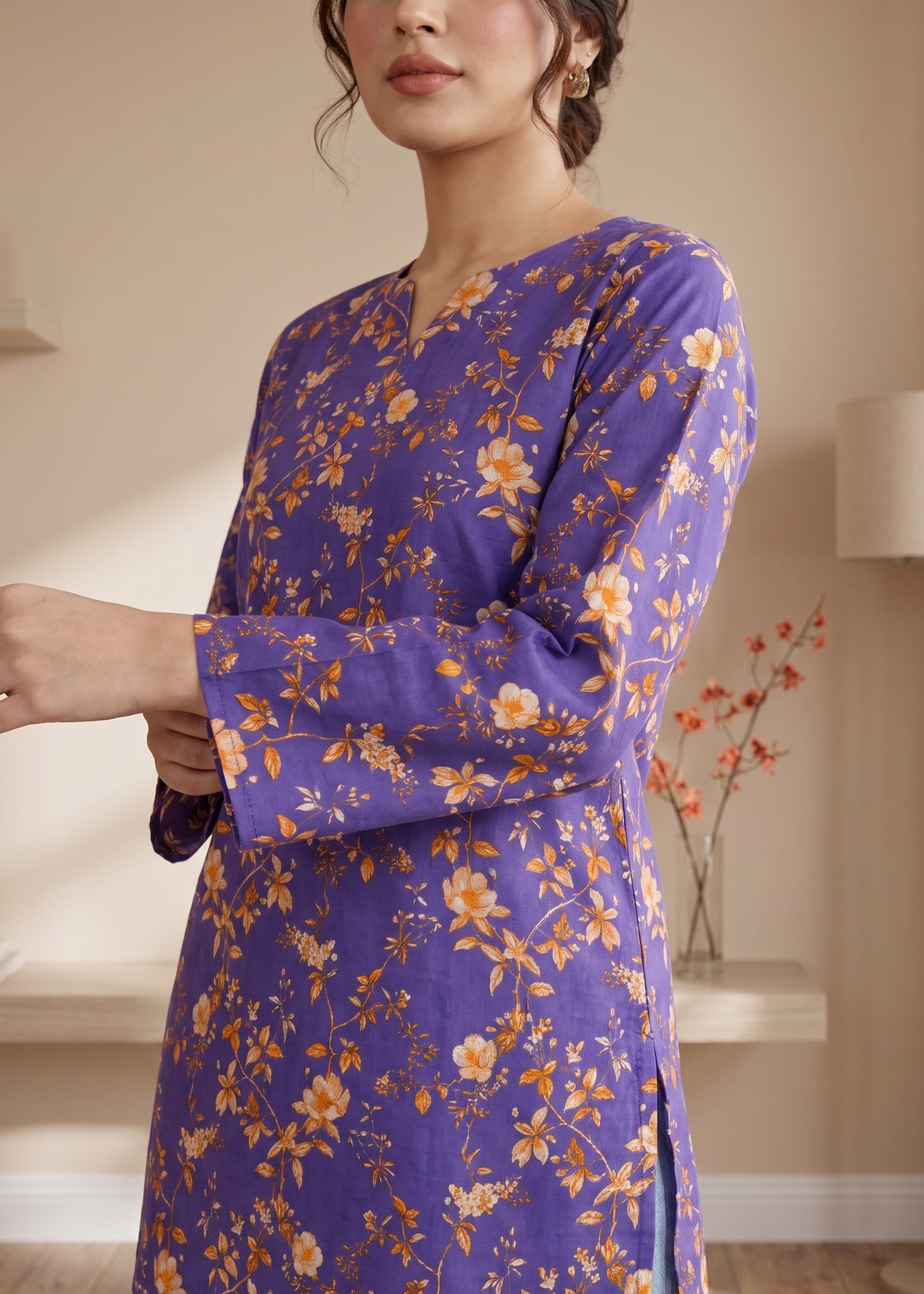 lawn cotton Kurti in Purple heart