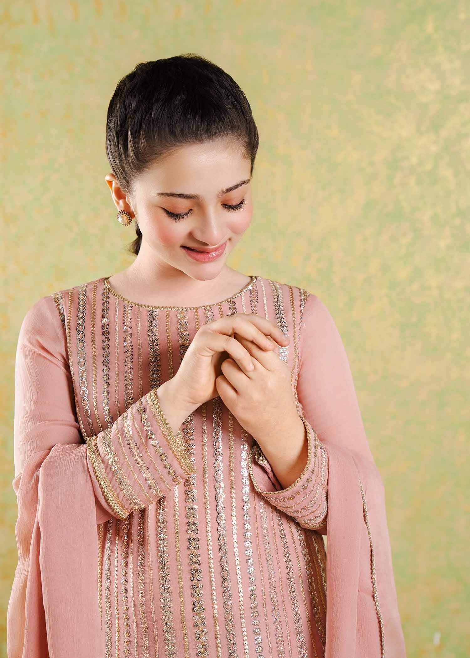 chikankari cotton Sharara in Peach pink