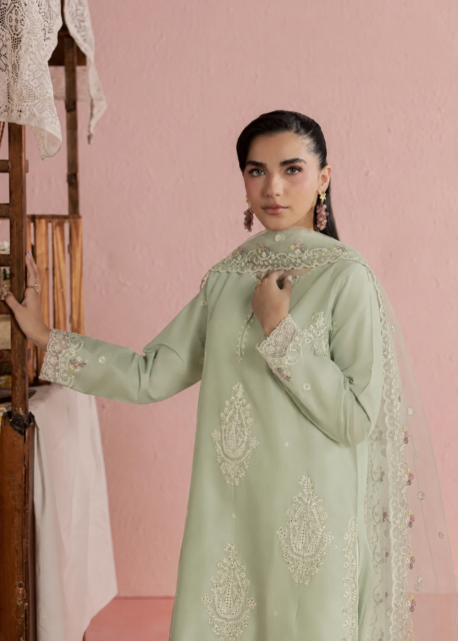 linen Kurta Set in Tea green