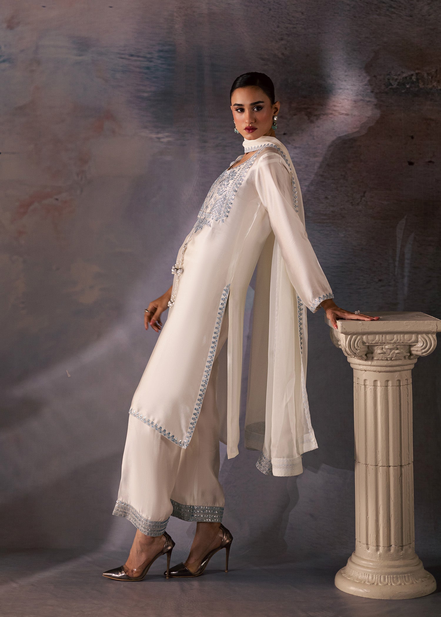 thai silk Kurta Set in Ivory