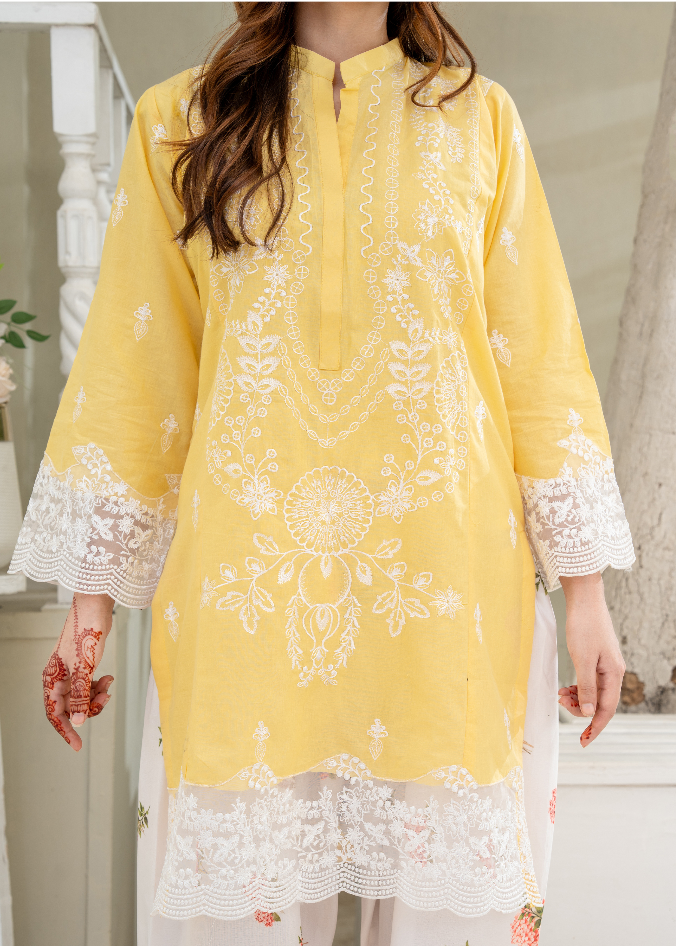 lawn Kurta Set in Yellow