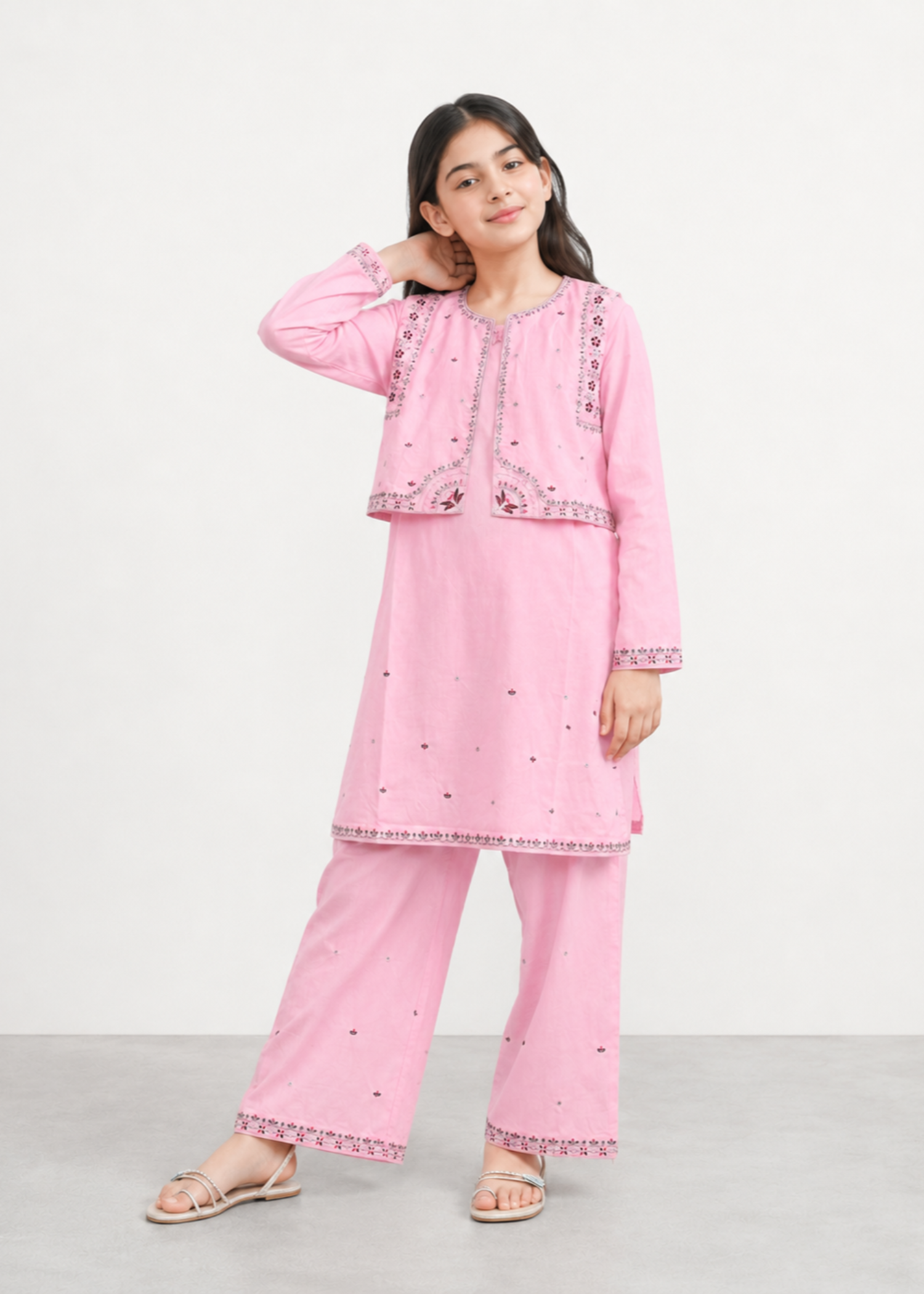 jacquard Kurta Set in Pink